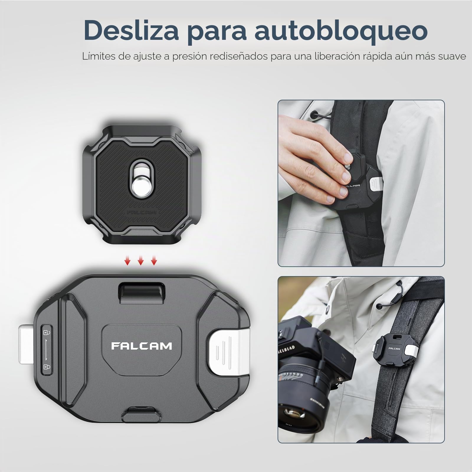 FALCAM F38B3803 Kit Clip Camera V2, F38 Clip Mochila con Placa para Mochila, Correa de Hombro y cámara