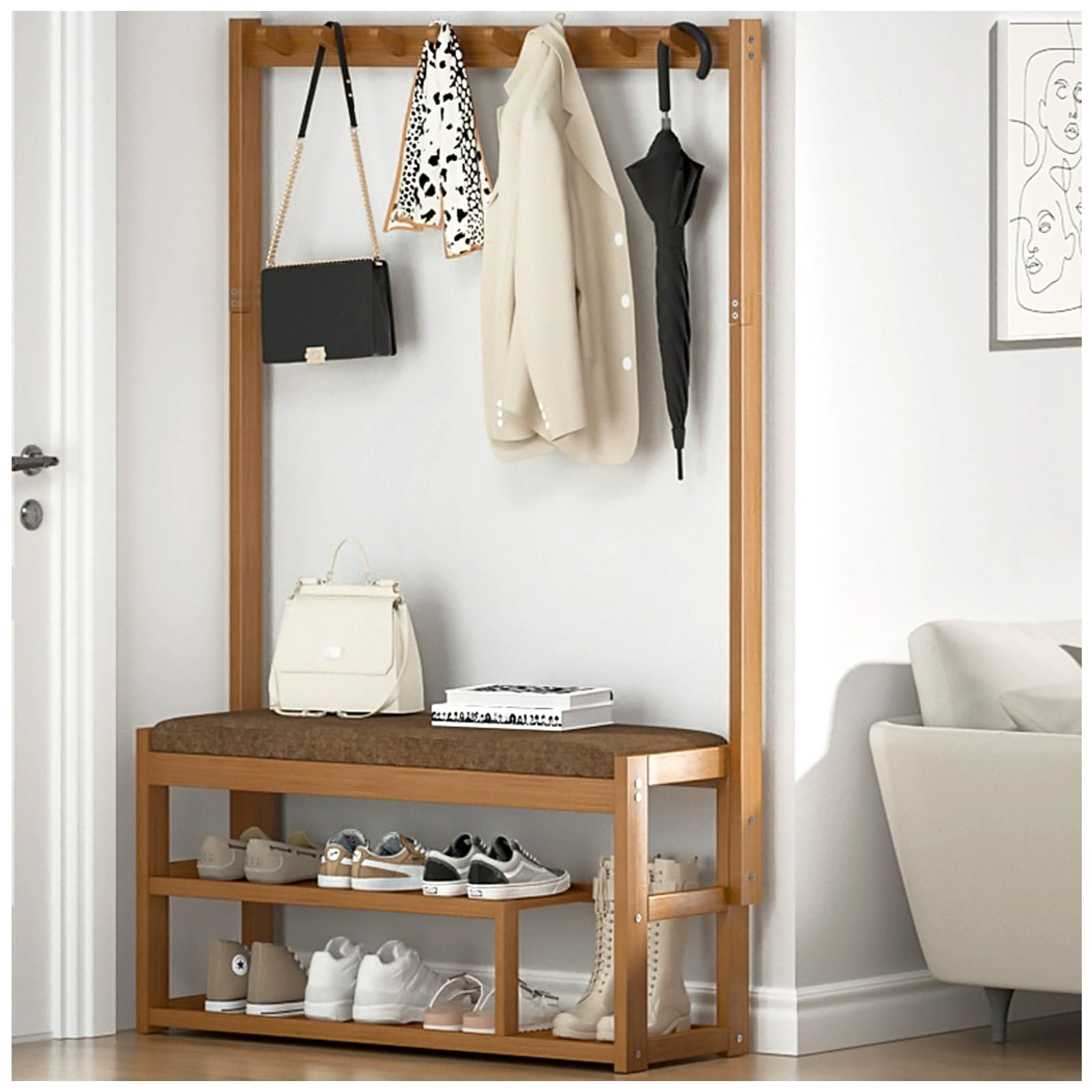 FENGZEQUAN Perchero De Pie Con Zapatero Y Ganchos, Perchero Con