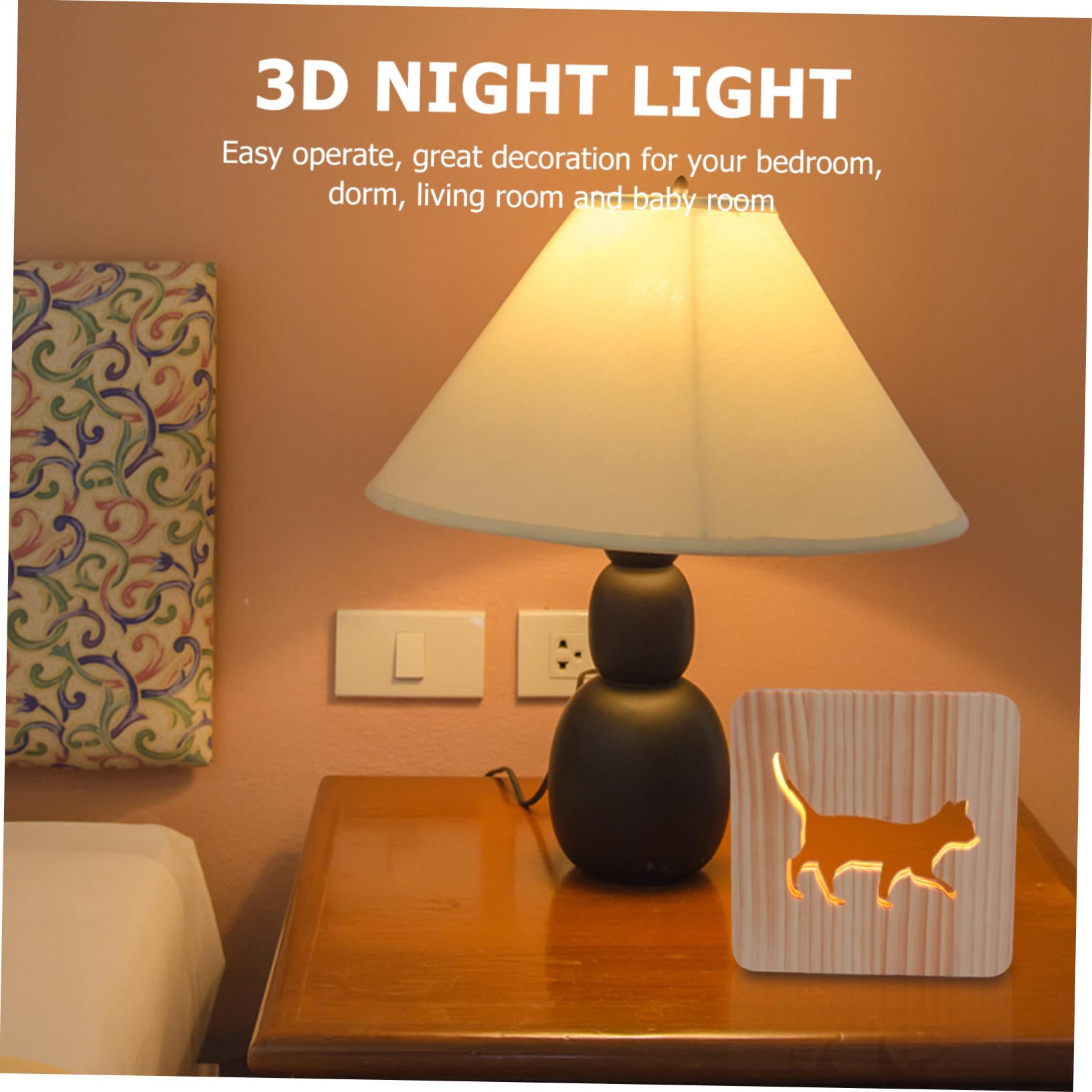 Baluue USB Nachtlicht aus Kiefernholz in Katzenform Hohle Holzlampe für Entspannte Atmosphäre im Wohnzimmer oder Arbeitszimmer Inklusive USB Kabel