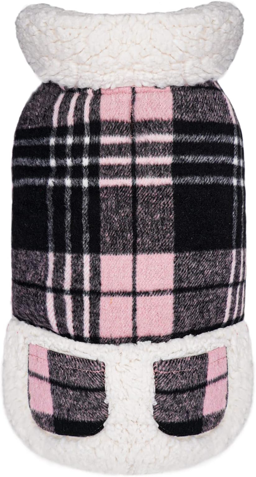 KYEESE Dog Jacket Checked Plaid with Leash Hole for Medium Dogs Winter Windproof Soft Lined Dogs Vest Cold Weather Coats with Pocket