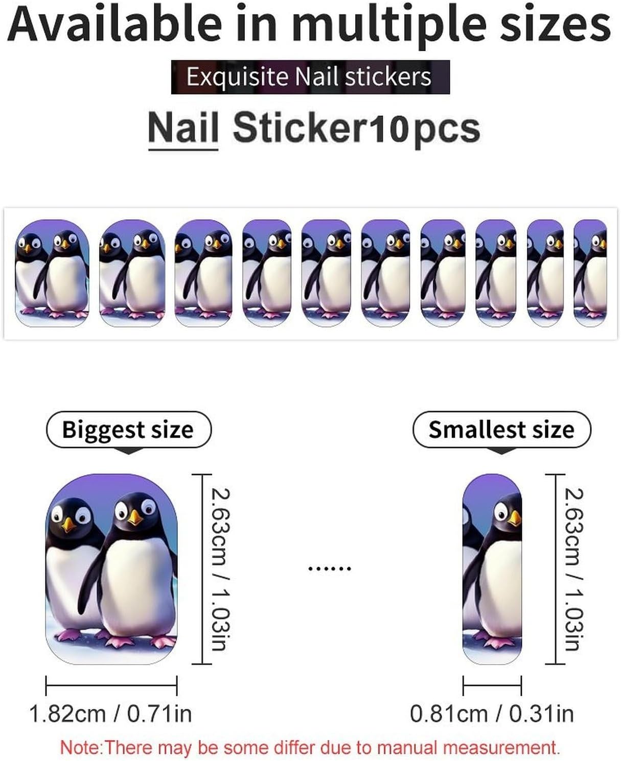 100 Pieces Full Nail Wraps Self-Adhesive Gel Nail Stickers for Women | Cute Penguin Nail Strips, UV Free, Chip Resistant, Waterproof Full Cover, Long Lasting Nail Decals