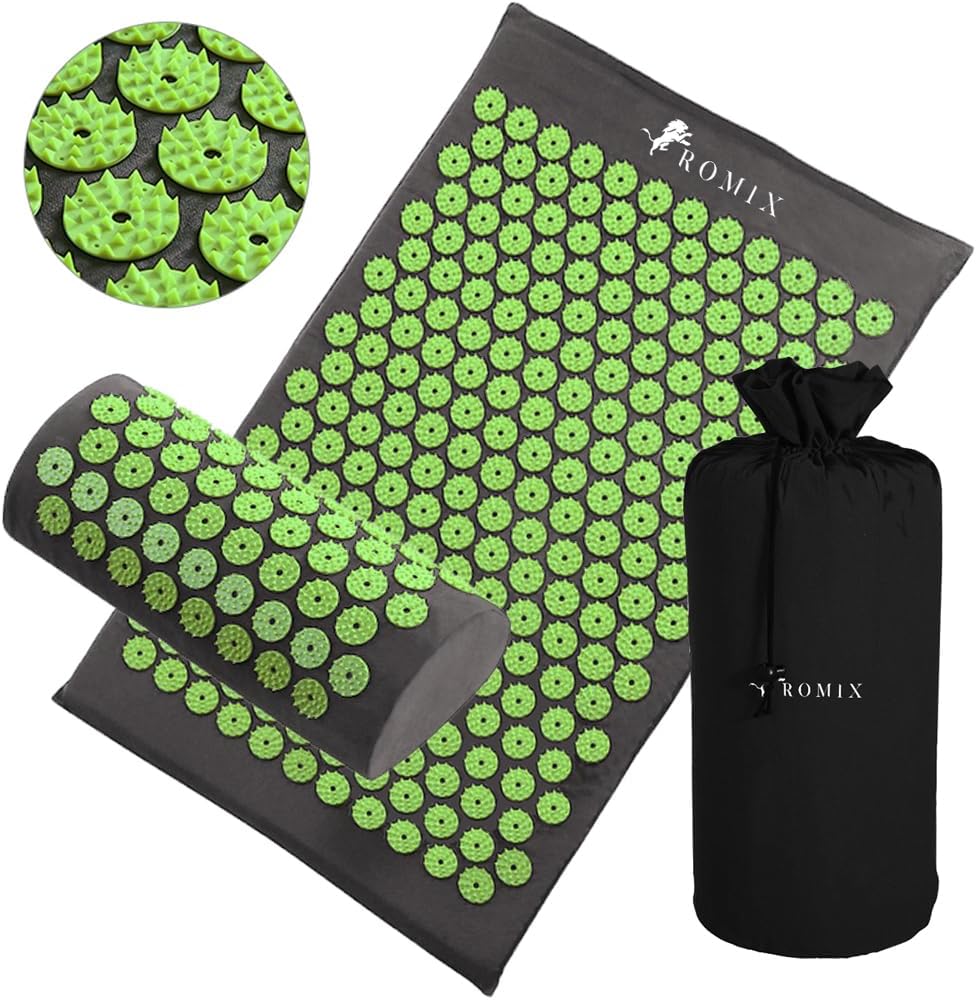 ROMIX Acupressure Mat and Pillow Set, Acupuncture Mat for Back, Neck, Feet Pain Relief Muscle Relaxation Stress Reduction Wellness Therapy, Spike Massage Mattress with Carry Bag for Men Women