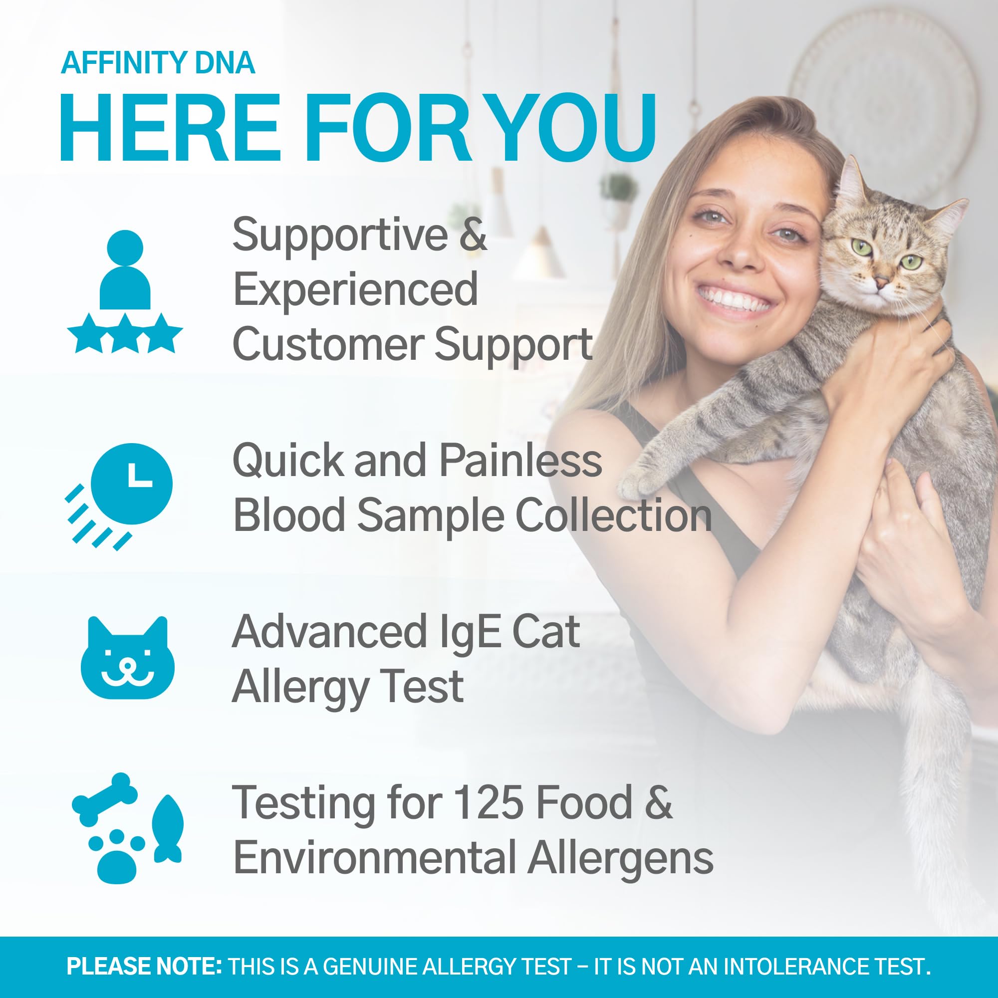 Test di allergia al Gatto per 125 allergeni | Kit di Raccolta Campioni di Sangue a casa per 1 felino | Test allergico alle IgE | Risultati di Laboratorio in 7 Giorni lavorativi