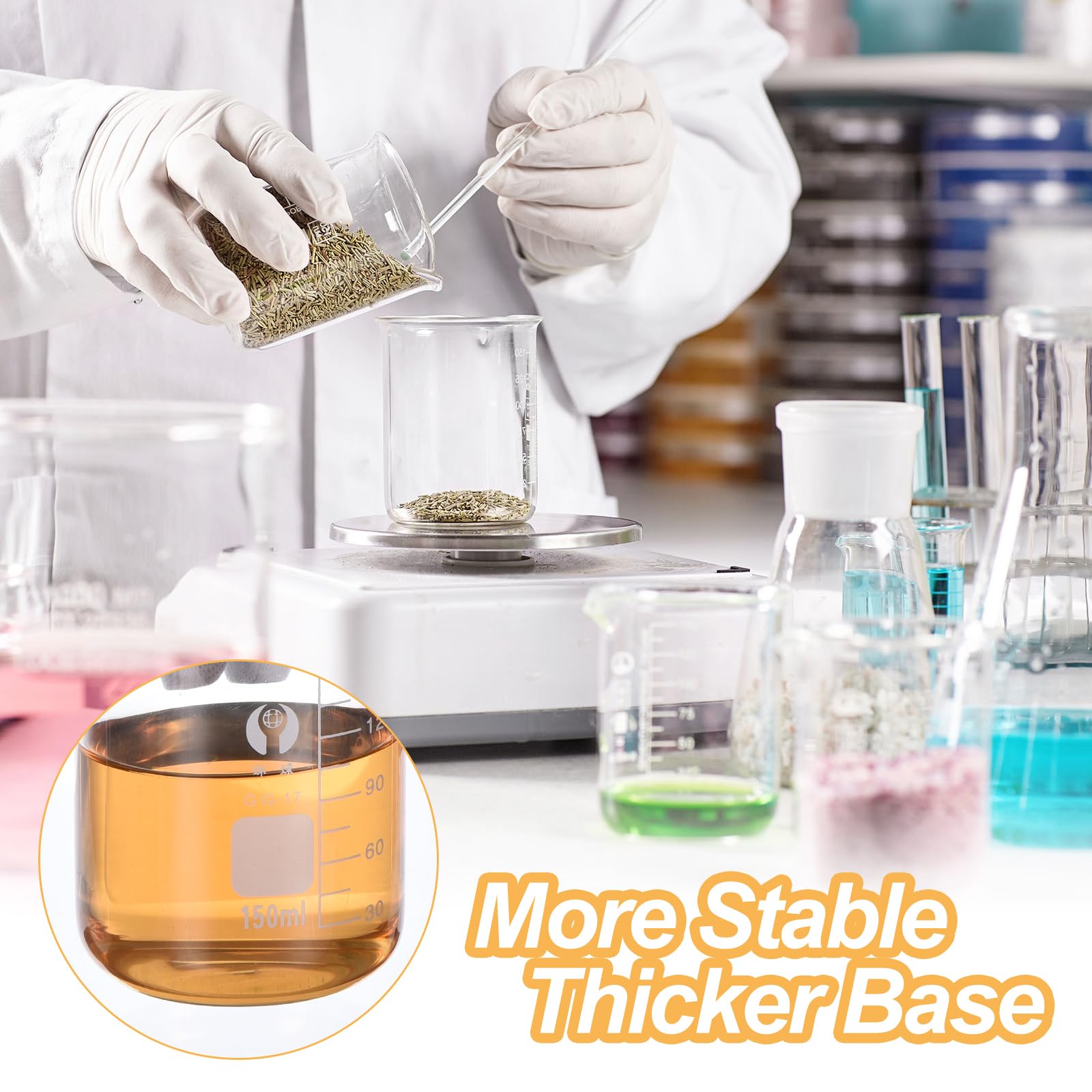 PATIKIL 150ml Baja Forma Vidrio Vaso, 12 Paquete 3,3 Borosilicato Vidrio Graduada Impresa Escala Medidoras Tazas con Pico para Cocina Laboratorio Líquidos