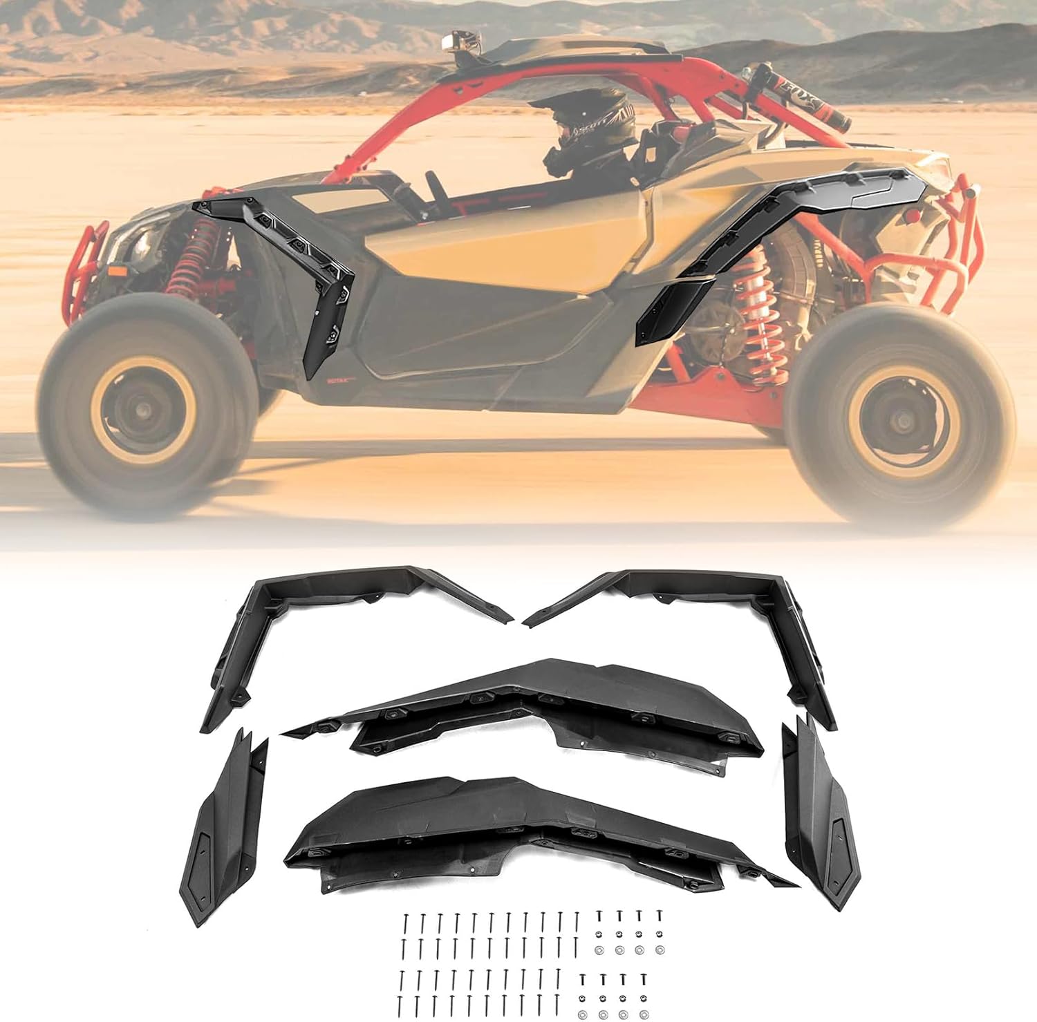 WeiSen Front & Rear Super Extended Fender Flares, X3 Mud Guard Extensions Kit Compatible with Can Am Maverick X3 1000 Turbo Max RR 2 4 Doors 2014-2025, Replace #715002973