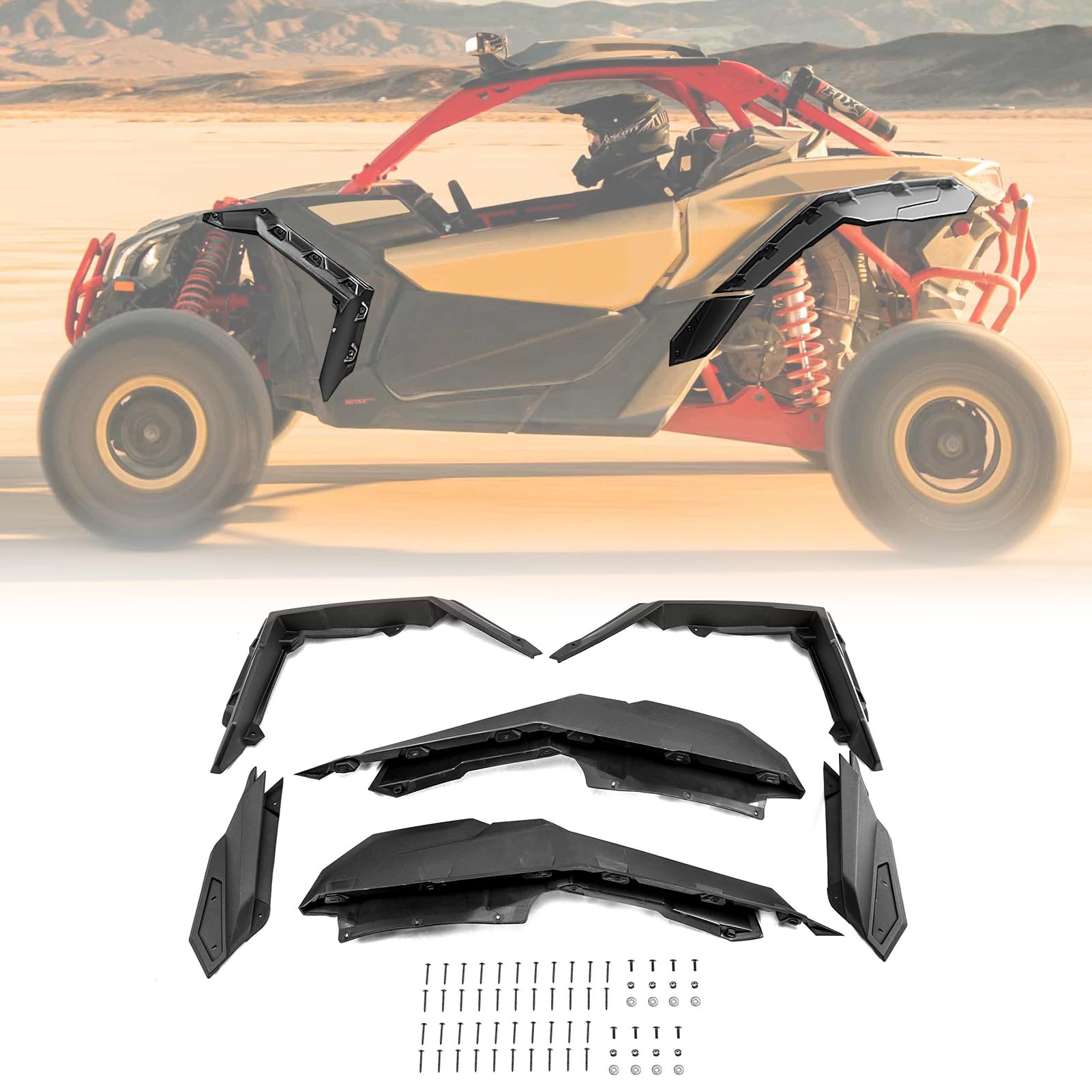 (incomplete) WeiSen Front & Rear Super Extended Fender Flares, X3 Mud Guard Extensions Kit Compatible with 2014-2023 Can Am Maverick X3 1000 Turbo Max RR 2 4 Doors, Replace OEM #715002973