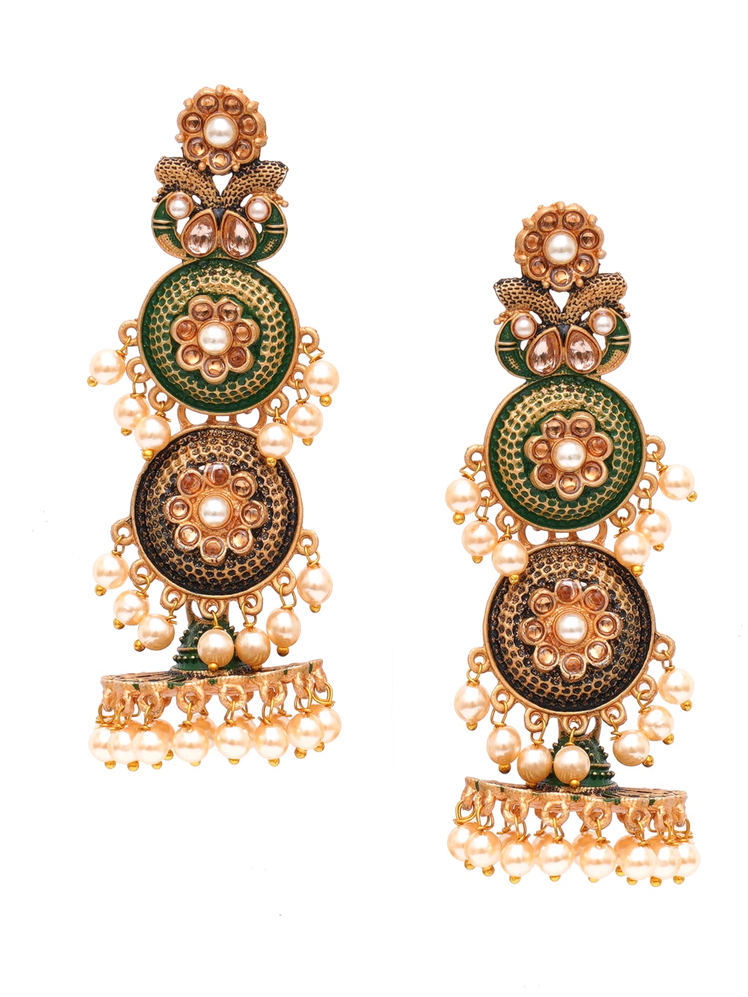 Karatcart Gold Plated Antique Floral Design Green Drop Earrings for Women (B0BFQRGMDD) Amazon Price History, Amazon Price Tracker