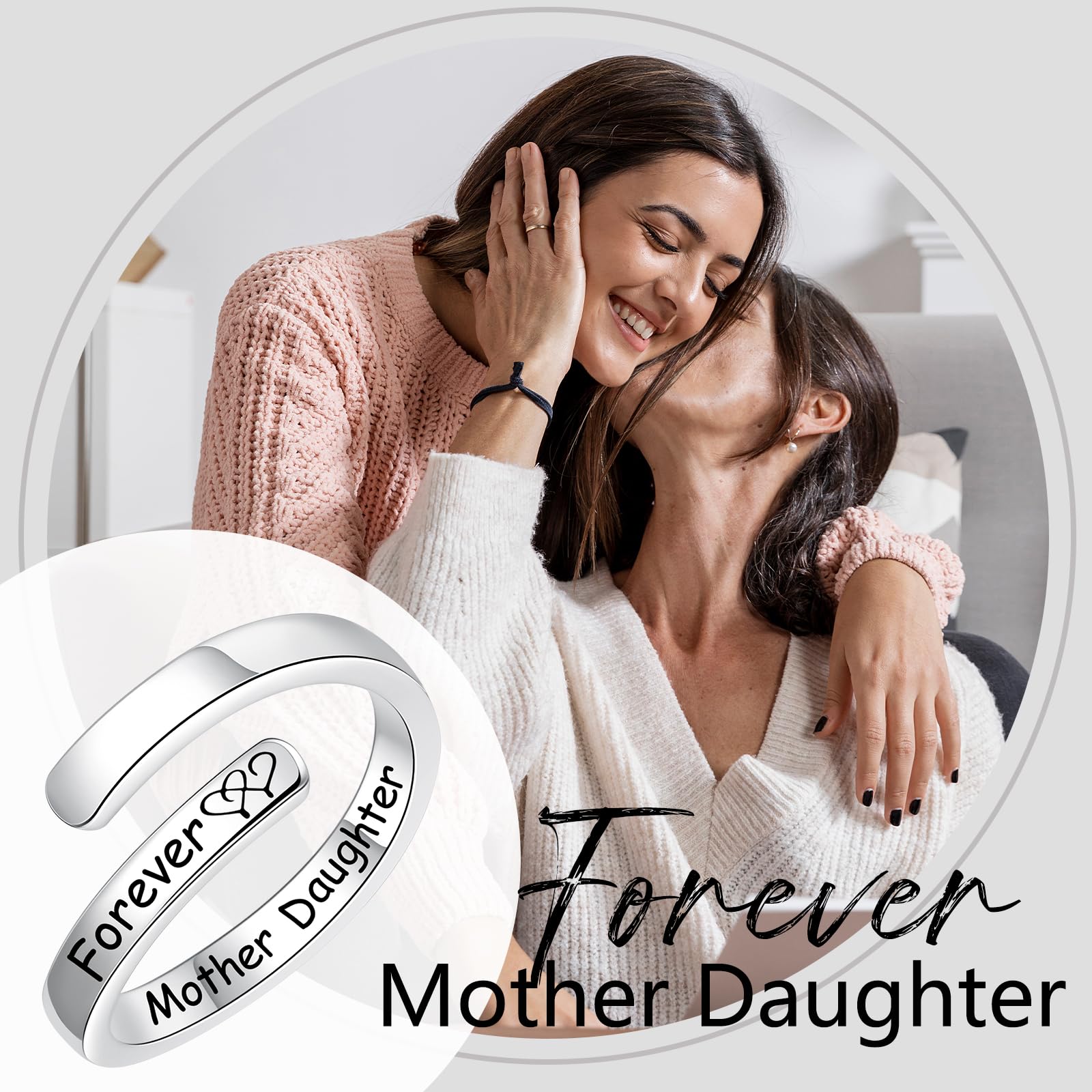 Anillo ajustable de plata de ley S925 con cita inspiradora, anillo abierto, regalo de Navidad, graduación, cumpleaños, para mujeres, adolescentes y niñas