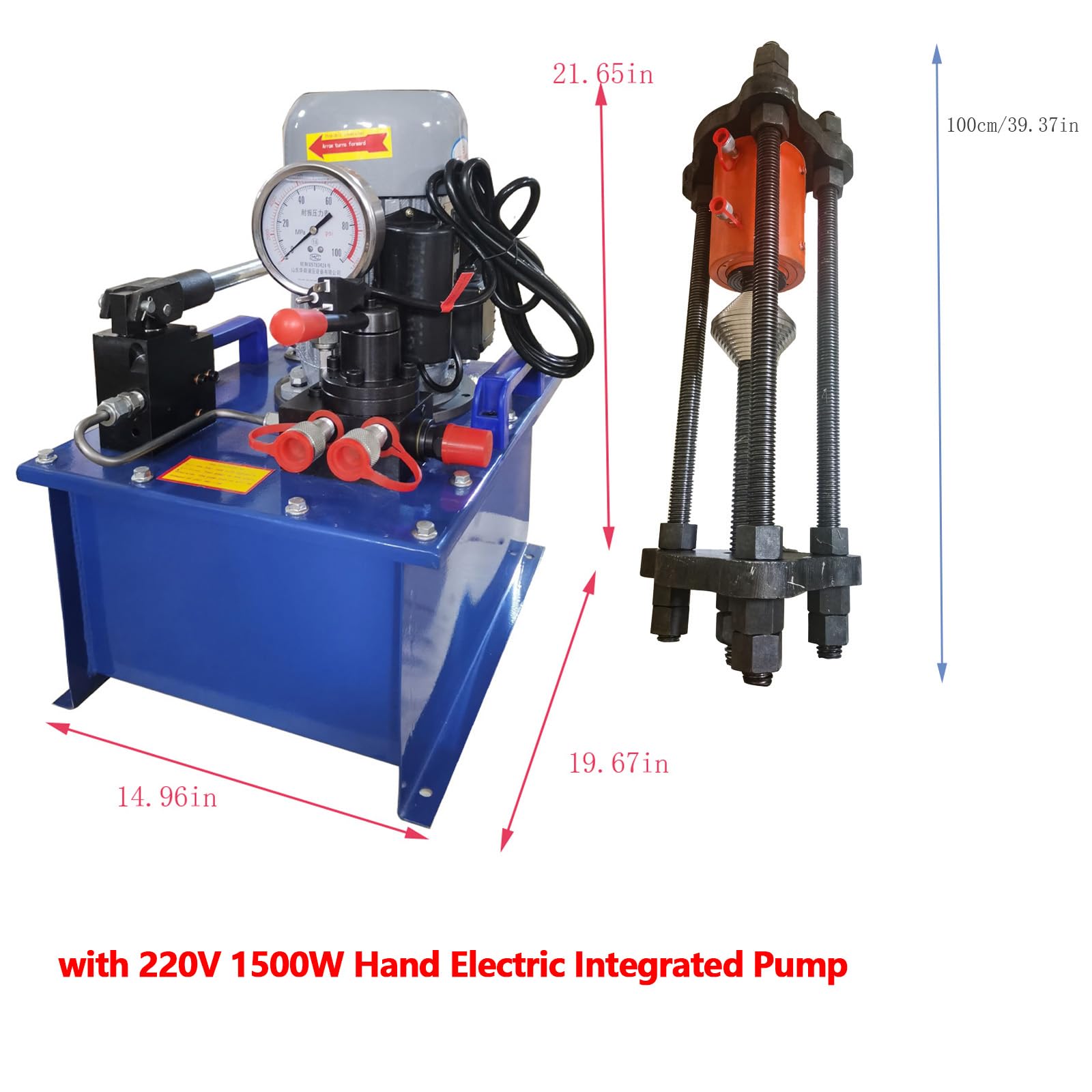 WYDDDARY 100T Crawler Pin Dismantling Machine Electric Chain Pinning Machine Excavator Maintenance Pressing Sleeve Pressing Chain Integrated Machine with 220V 1500W Hand Electric Integrated Pump