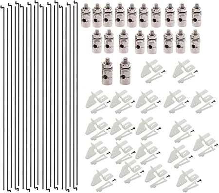 20Pcs Adjustable Pushrod Connector Linkage Stopper 1.3mm + 20Pcs Nylon Control Horns 21x10 mm + 20Pcs 1.2 x 210mm Z Push Rods Parts Compatible for RC Airplane Plane Boat Replacement (20pcs)
