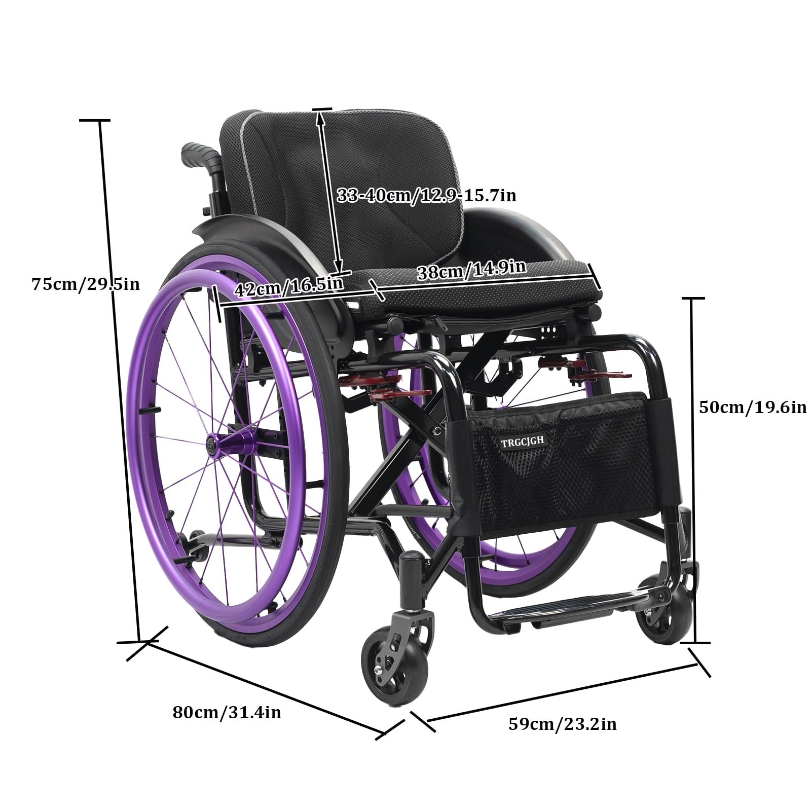 Sedia a rotelle pieghevole, di trasferimento, alluminio, ultraleggero, poggiapiedi pieghevoli, freno manuale, portatile(nero, 14.9in Seat Width)