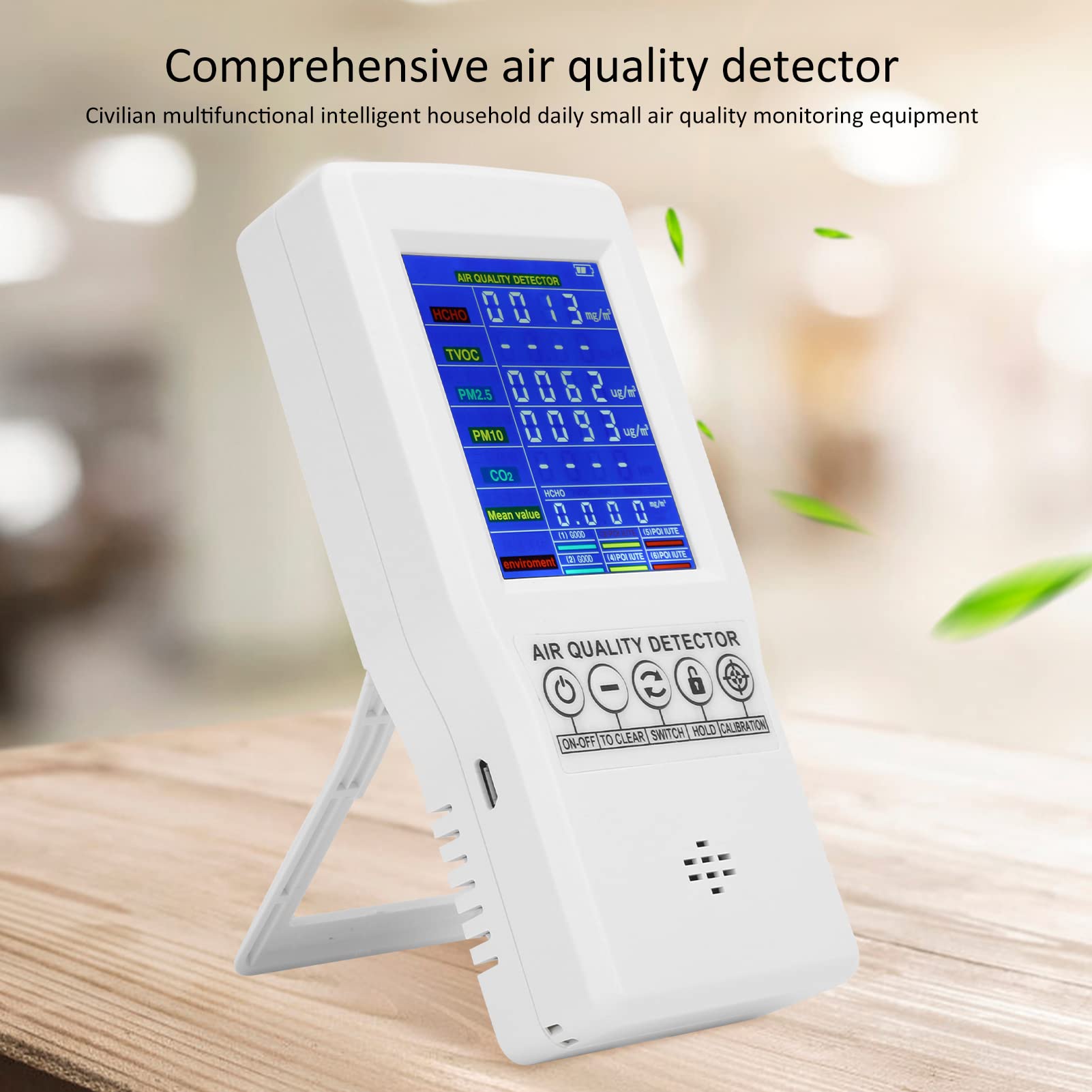 Monitor della qualità 'aria, rilevatore di anidride carbonica con tecnologia di rilevamento del flusso d'aria naturale, rilevatore di PM2,5, per gli inquinanti chimici