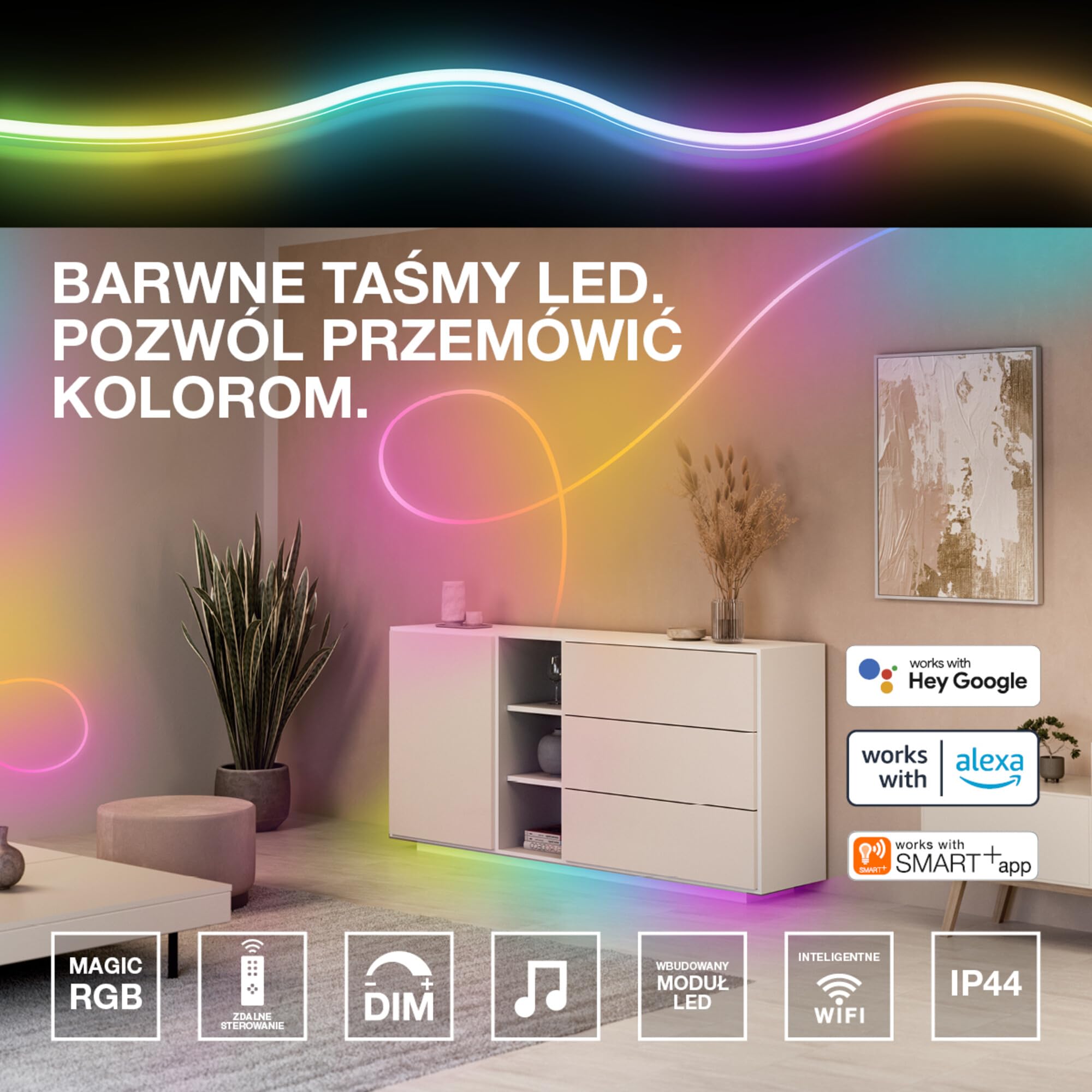OSRAM SMART WIFI NEON FLEX MGC RGB RC kolorowe paski LED do użytku na zewnątrz z technologią WiFi i równomiernym rozsyłem światła, możliwość przyciemniania, biały, silikon, 3 m, niewymienne żarówki