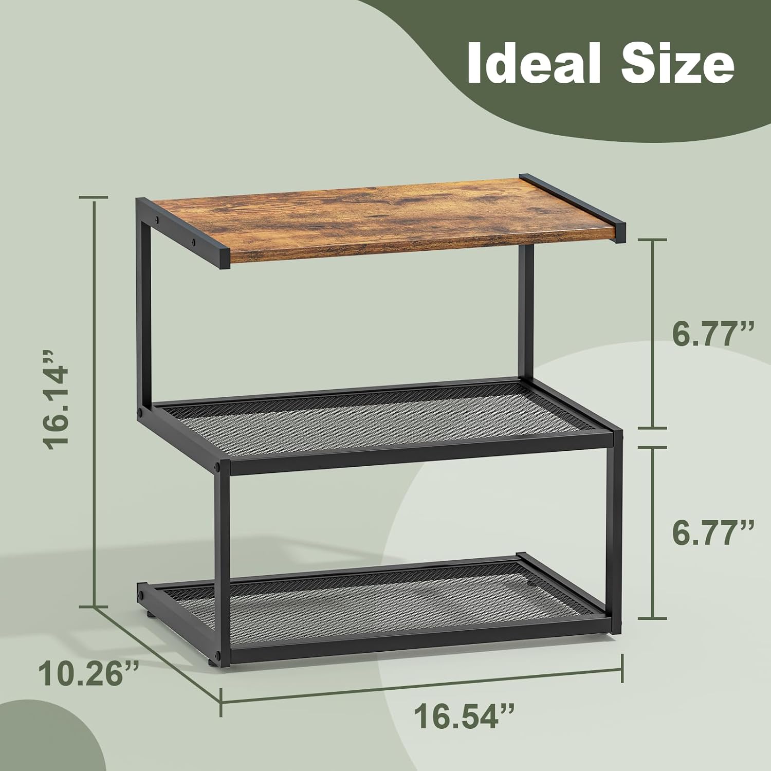 Shoe Rack, Unique 5-Shaped Free Standing Shoe Shelf, 3-Tier Wooden Shoe Organizer with Wooden Top and Steel Frame for Front Door Entrance, Entryway, Hallway, 16.54" D x 10.24" W x 16.14" H