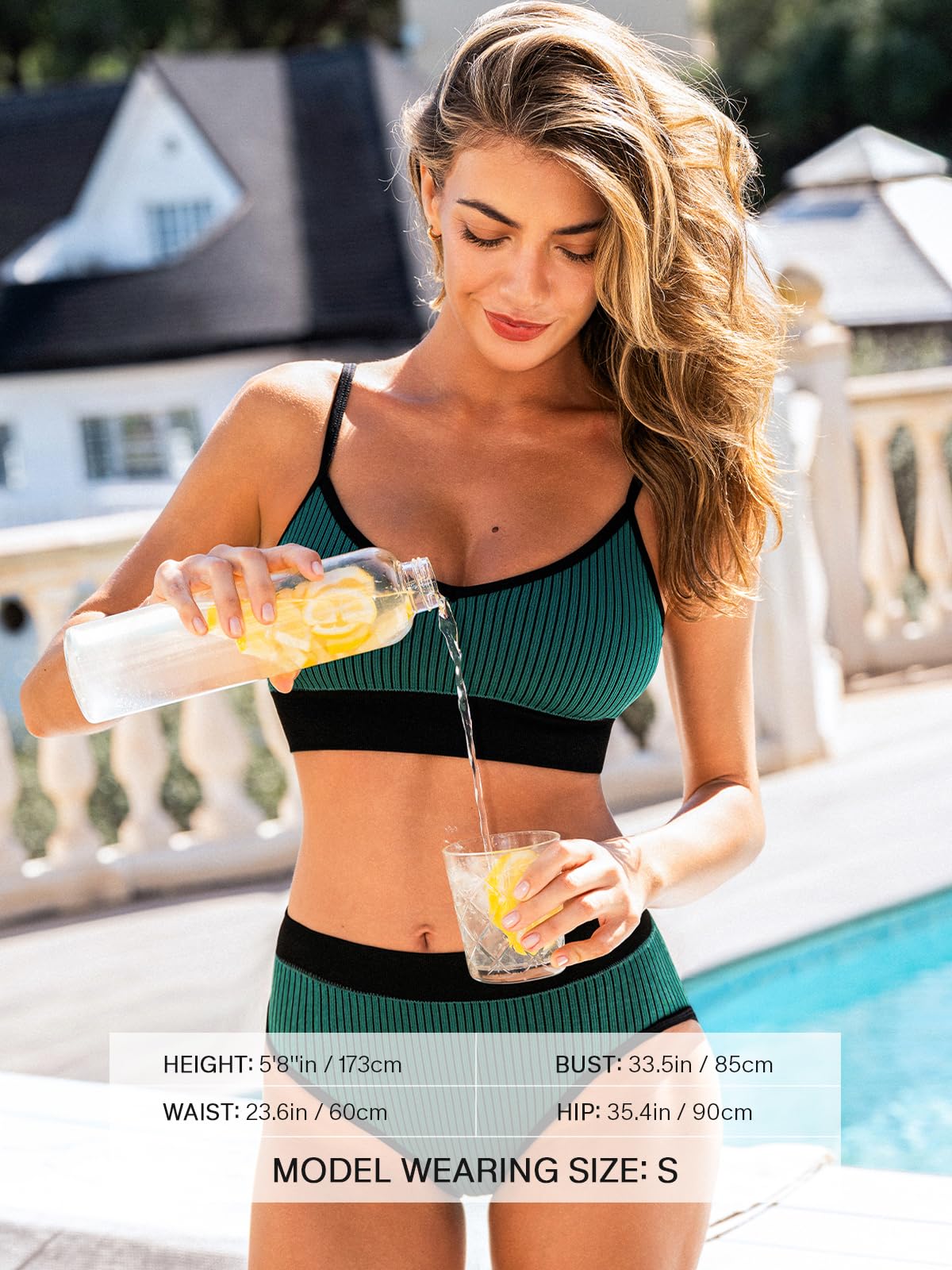CUPSHE Bikini da donna Set due pezzi costume da bagno sportivo vita media girocollo spalline sottili regolabili strutturato Midkini