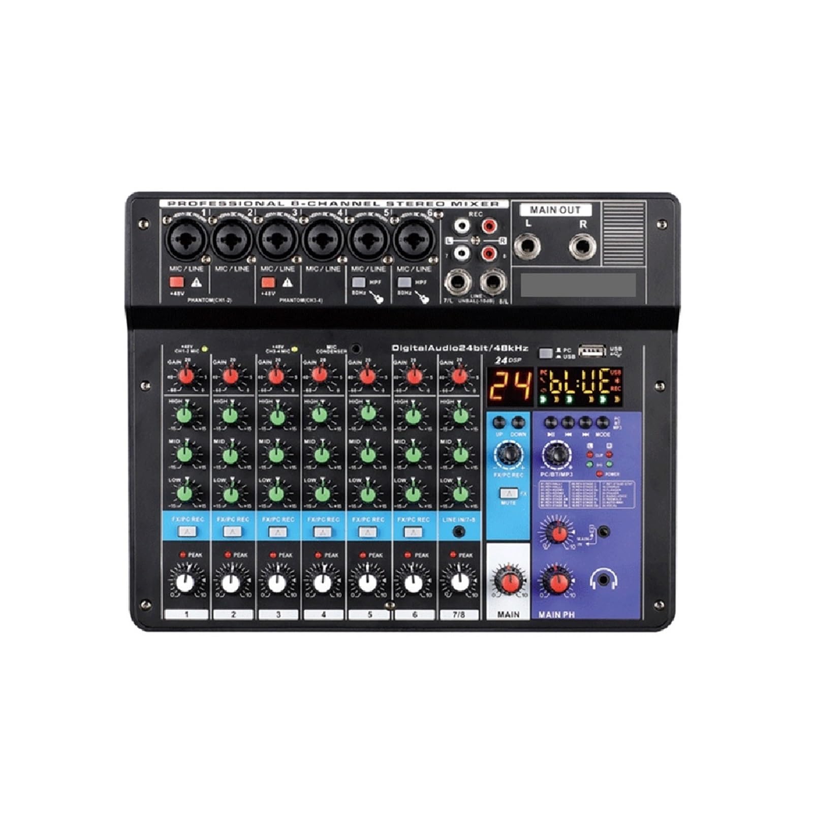 6 Channel Professional Mixing Console Soundcard USB Play Record DJ Mixer