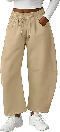 Lepunuo Barrel Sweatpants Women Casual Baggy Elastic Waisted Pants Wide Leg Gym Trousers with Pockets