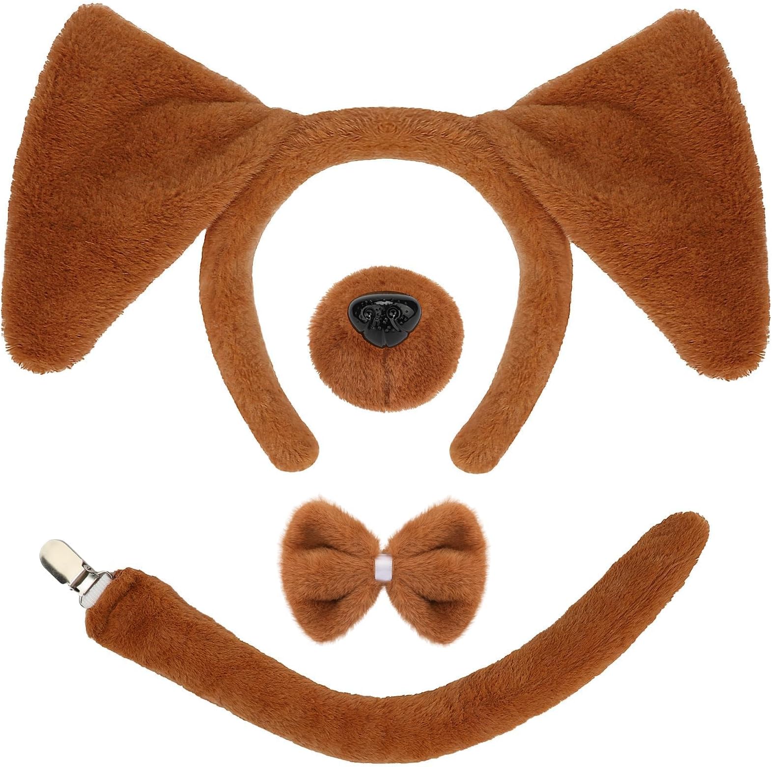 Mototo Dog Costume Set 4 PCS Puppy Animal Costume Brown Puppy Ears Headband and Tail Nose Bow Tie Accessories for Adult Halloween Christmas Theme Party Animal Cosplay
