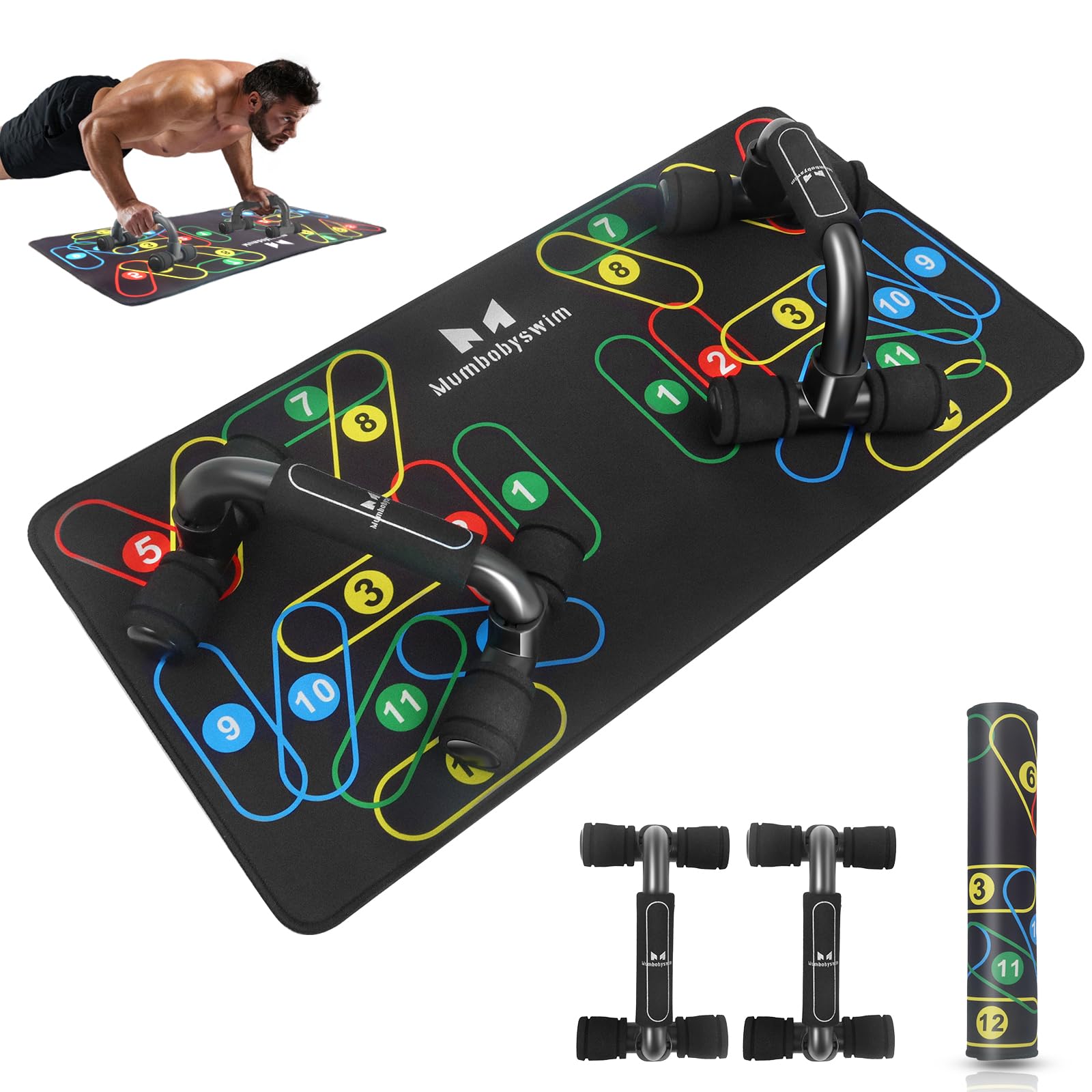 Push Up Bar Set, Multi-Function Strength Training Equipment, with Pushup Handles and Push Up Mat