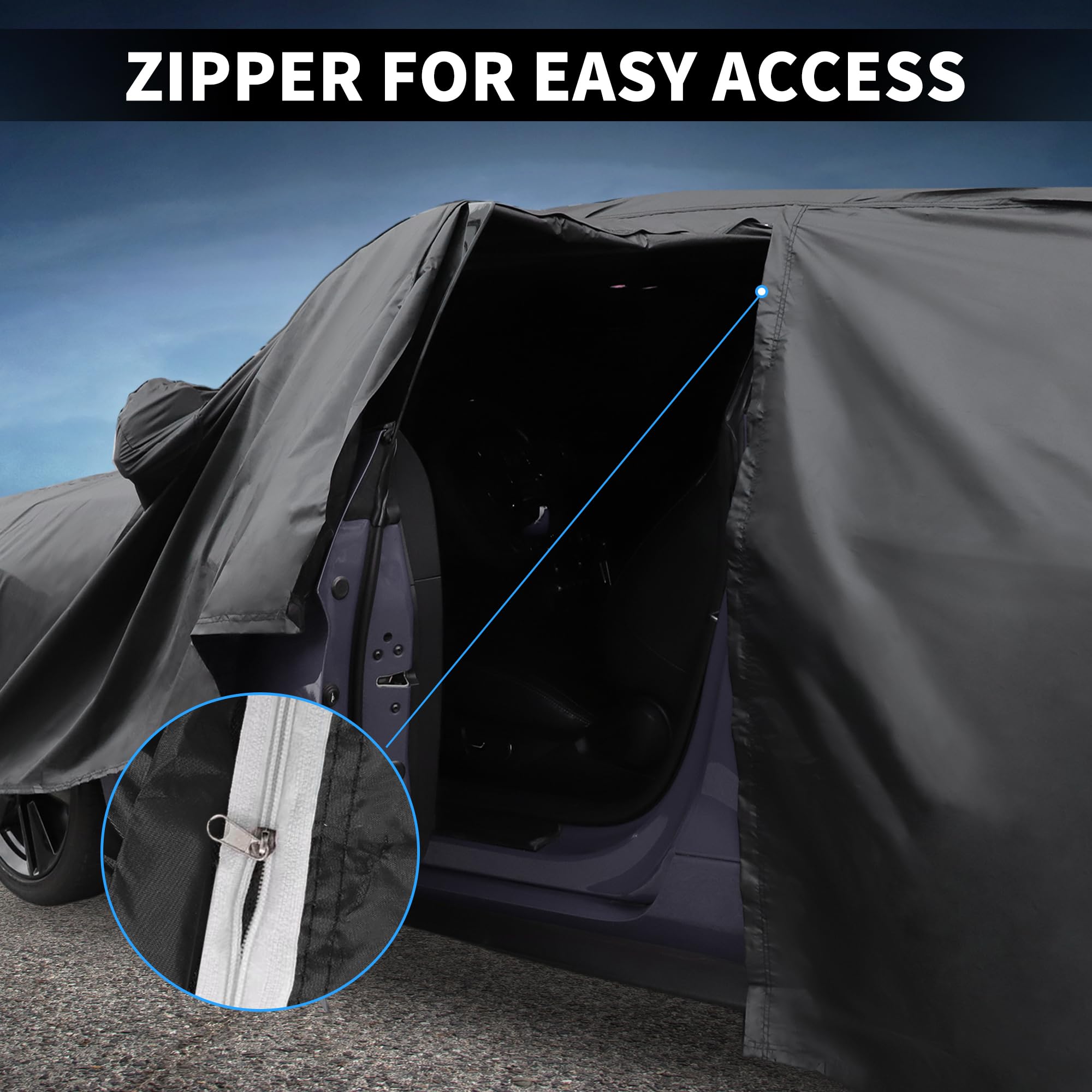 A ABSOPRO Funda de Coche para Citroen C3 II/III 2017-2023 210D-PU Exterior Cubierta Completa Todo Clima Impermeable a Prueba de Viento Protección Solar con Cremallera Negro