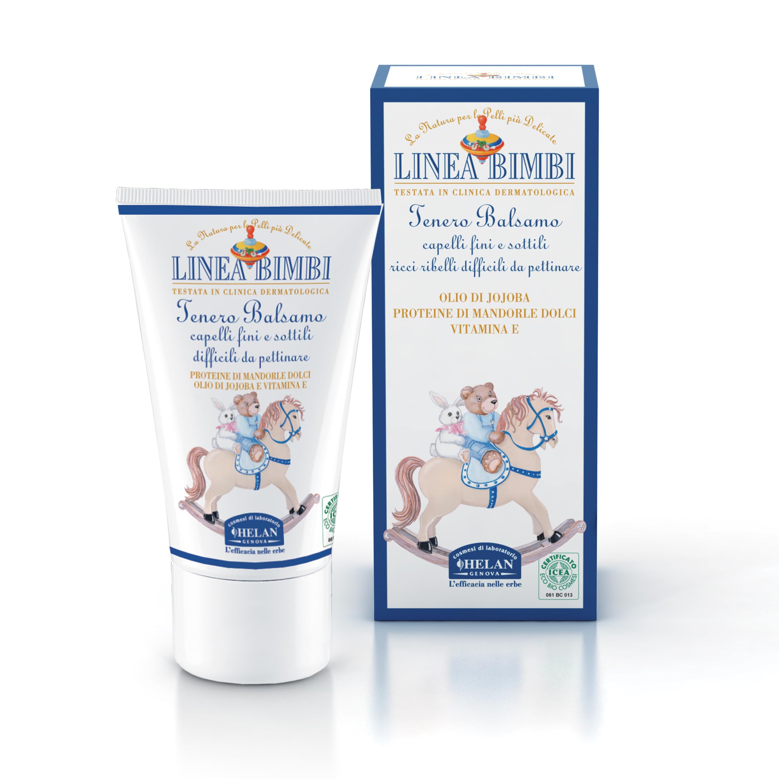 Helan, Linea Bimbi - Balsamo Capelli Ricci e Difficili da Pettinare Bambini, Districante Capelli Fini e Sottili Bambino e Bambina con Olio di Mandorle Dolci e Jojoba, Senza Parabeni e Siliconi - 50 ml