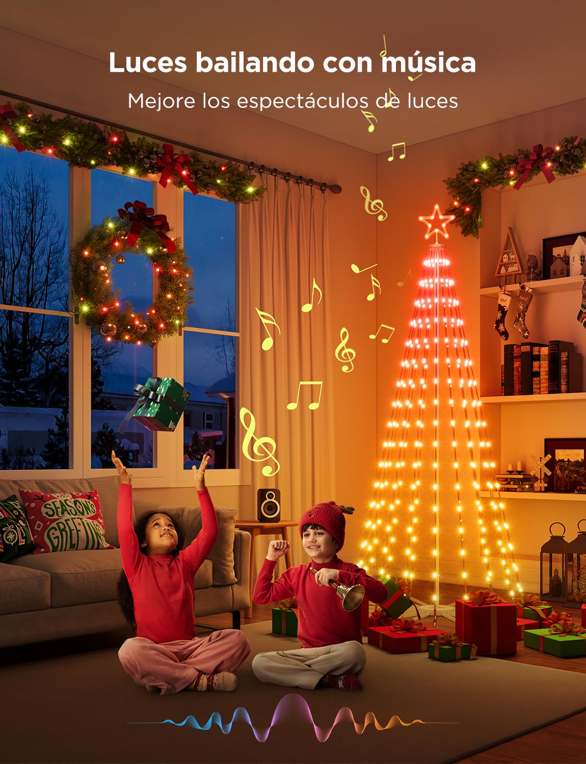 Govee Christmas Cone Tree Lights,1,82m 316 LED RGBIC, Negro | Control APP Inteligente, 82+ Modos de Escena, IP67 Resistente, Decoración Halloween y Navidad, Modo Música