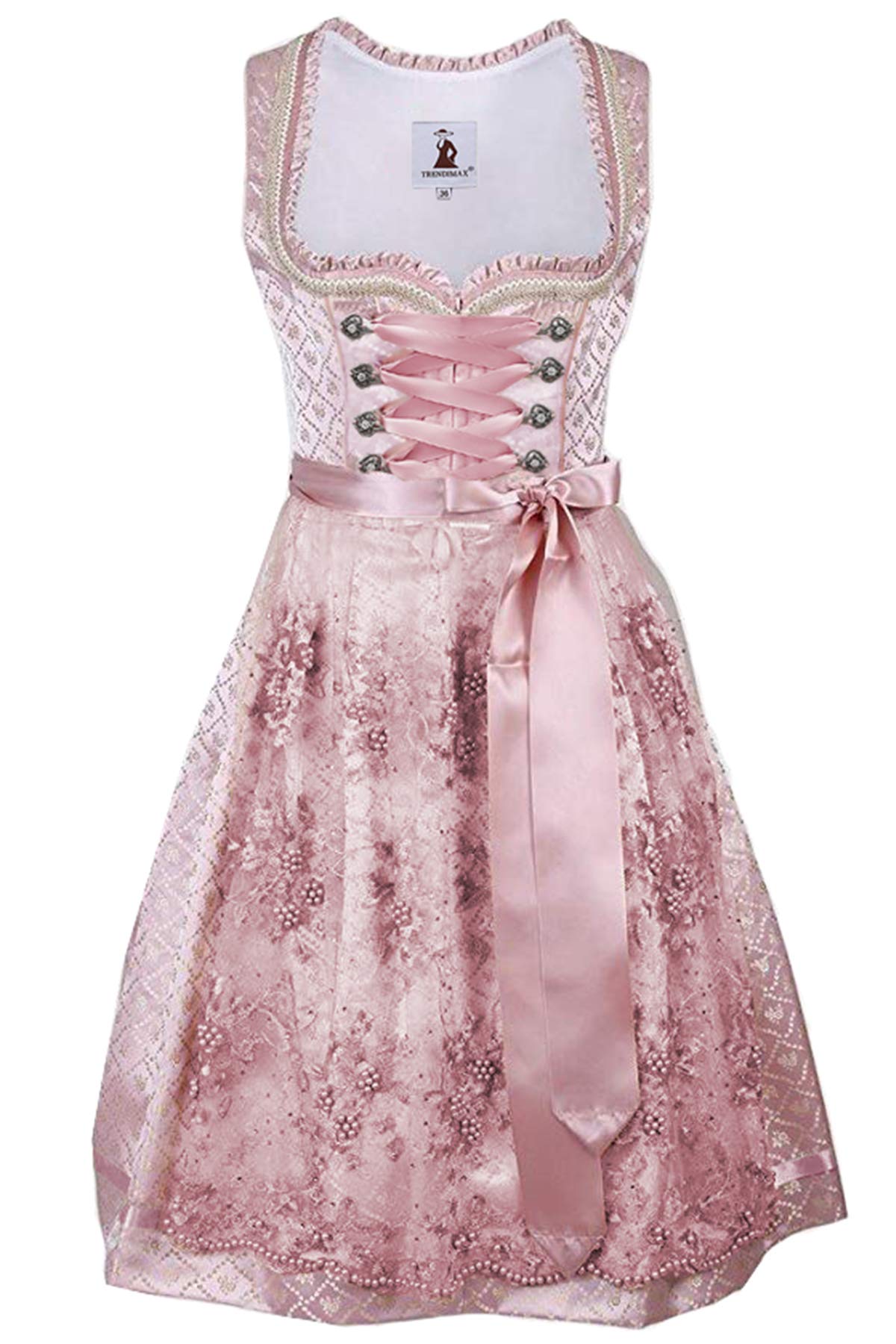 Golden Trachten - Jurk Dirndl dames 3-delig, midi voor Oktoberfest, met schort en blouse, 534GT, crème-wit, 42