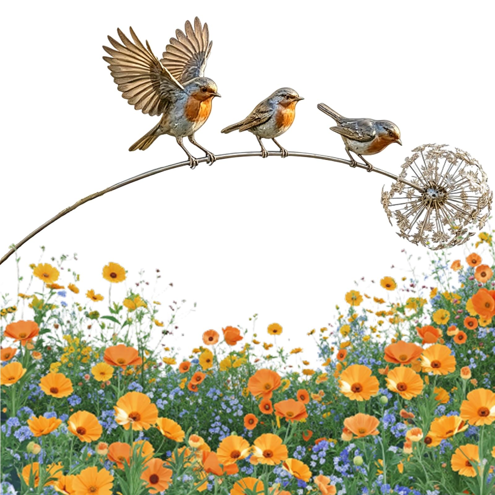 Bolexa Hummingbird Rustic Metal Robin Garden Stake, Weatherproof Bird Yard Art Sculpture With Dandelion Accent, Decorative Lawn Patio Ornament, Memorial Gift For Remembrance & Garden Lovers(Hummingbird)