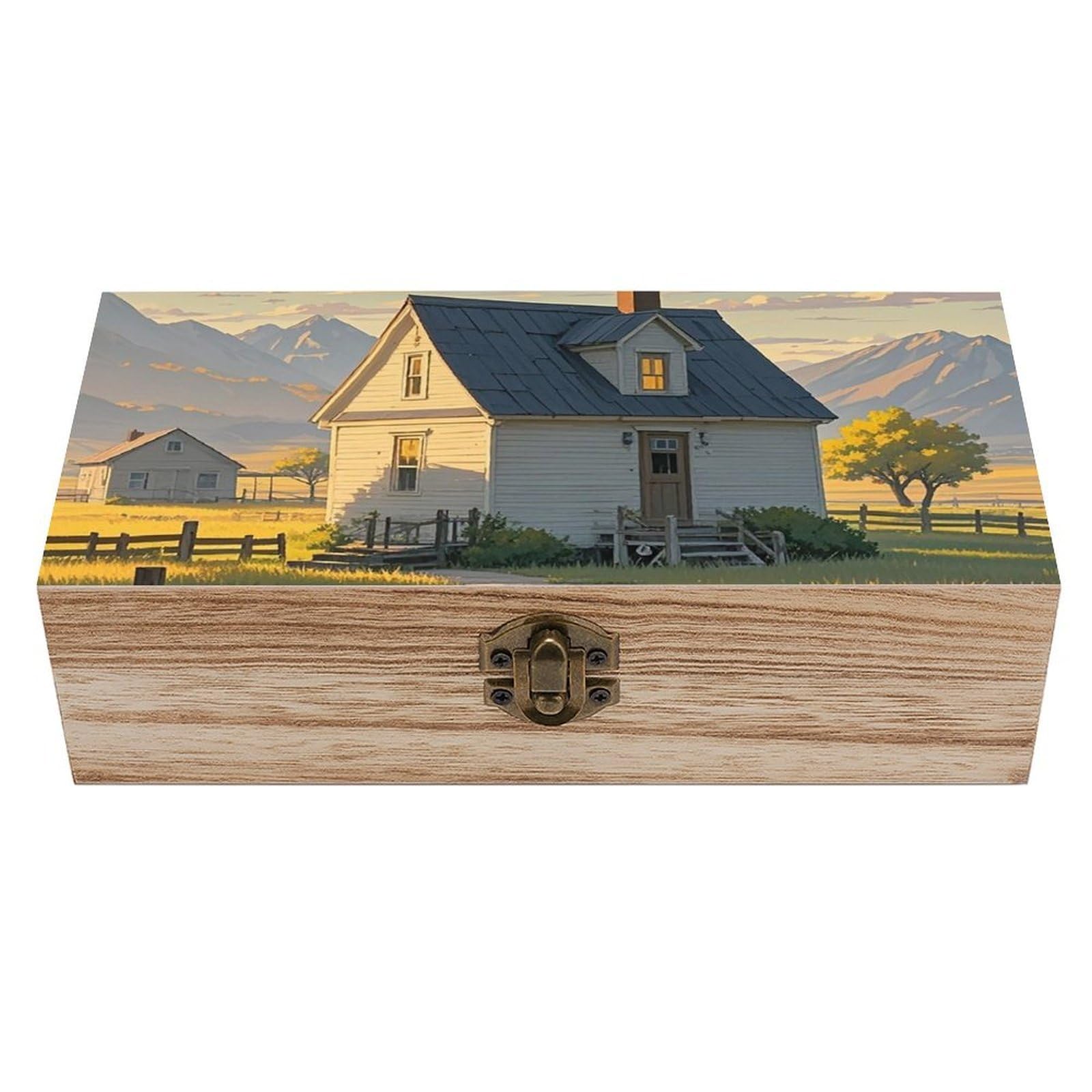 AQRJLPM Wooden Jewelry Box Beautifully Keepsake Box Trinket Box Keepsake Storage Organizer House on The Prairie Handmade Wooden Box for Storing Jewelry, Coins, Tartot Cards, Small Treasures