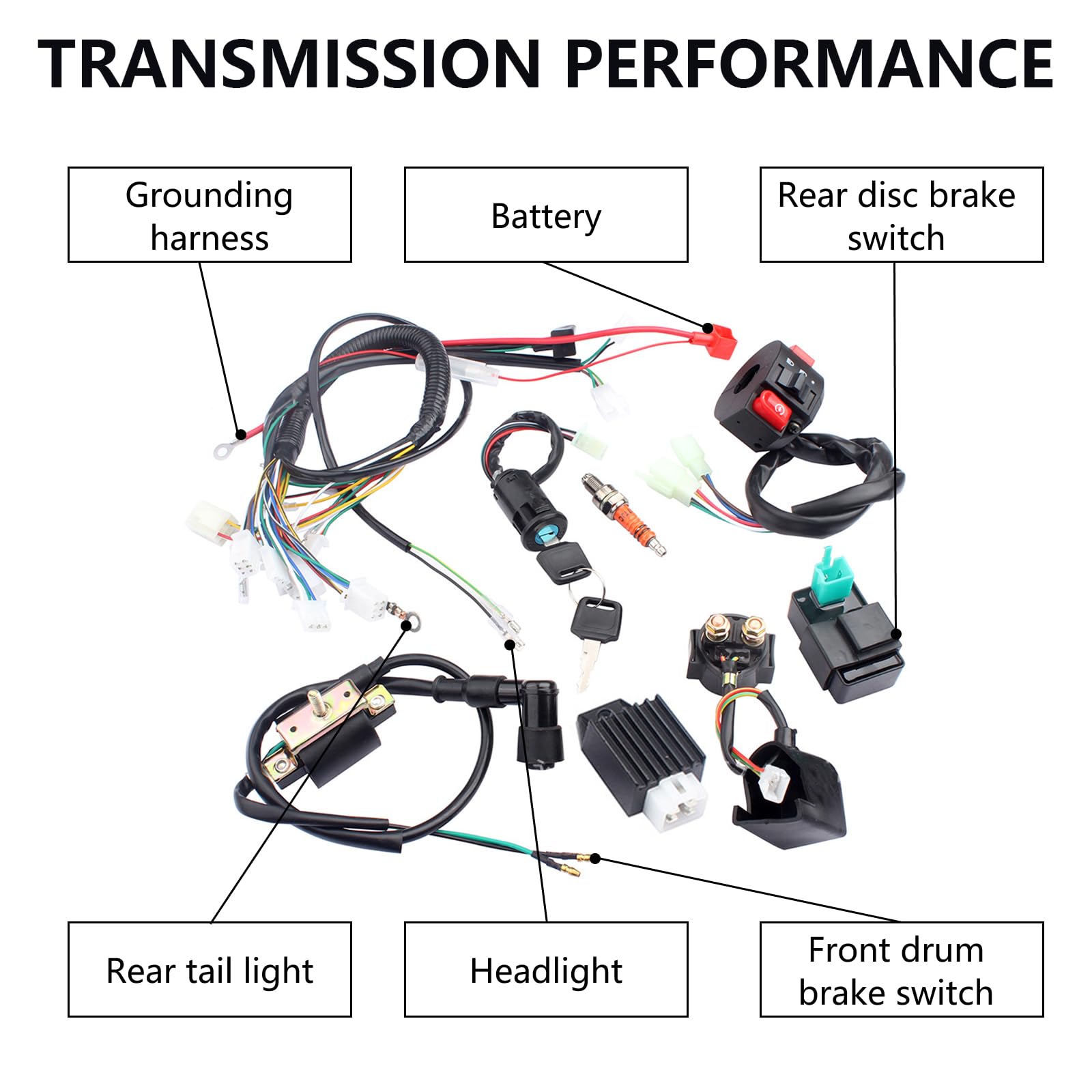 Fascio Cavi ATV 50-125 cc, Kit Elettrico Completo CDI Bobina Accensione Blocchetto Chiave Relè Regolatore Interruttore Candela Ricambio Per Quad E Dirt Bike Facile Installazione