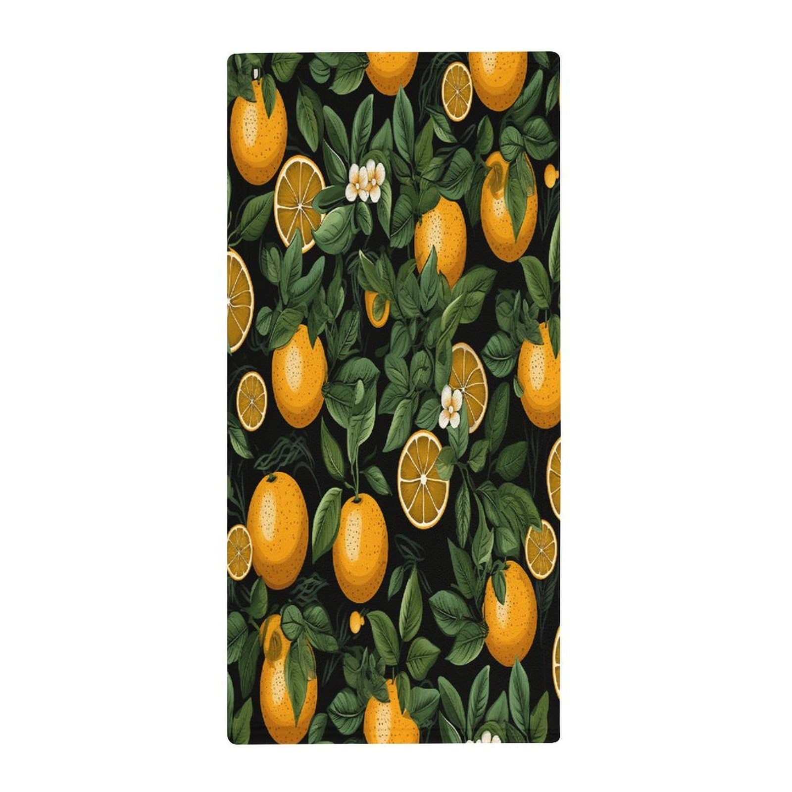 Fekiloot Style Oranges And Leaves On Black Background Towels For Bathroom, Bath Towels 13.8 X 28.7 Inch, Hand Towel Multipurpose Use As Bath Fitness, Bathroom, Shower, Sports, Yoga Towel