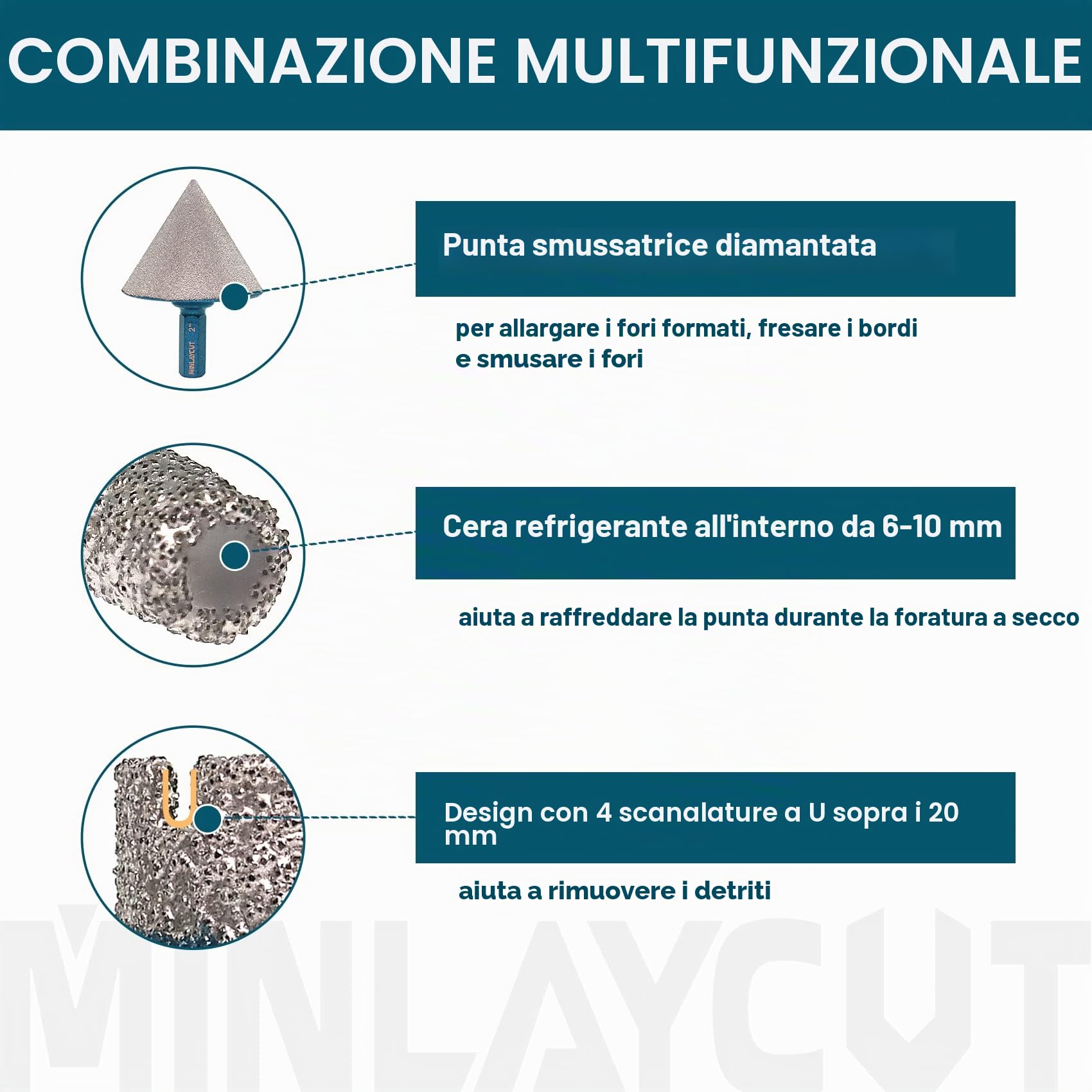 Punte diamantate per piastrelle - 6/8/10/20/25/28/32/35/50/65mm+50mm Piastrella smussatura Bit per piastrelle in gres porcellanato Marmo ceramico