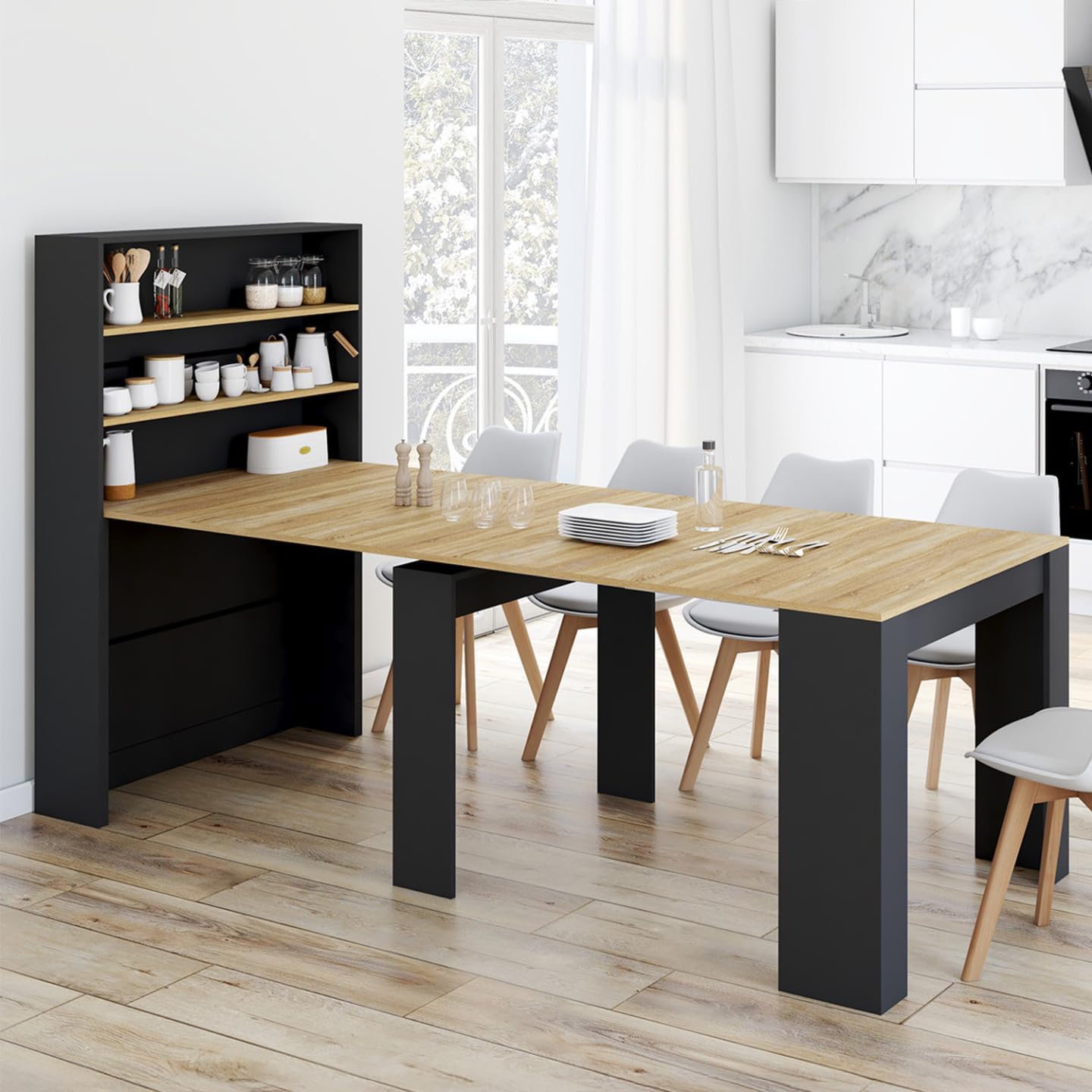 IDMarket - Table Buffet Haut Extensible Orlando 8 Personnes 235 cm