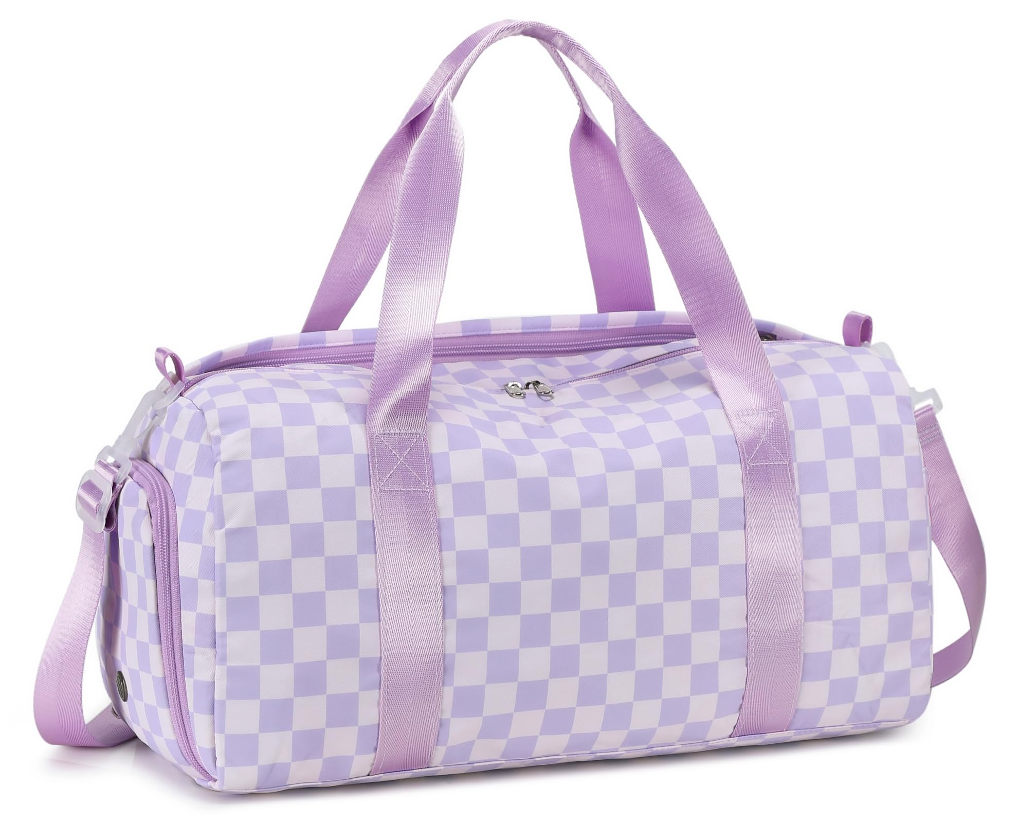 LEDAOU Duffle Bag Girls Kids Cute Dance Bag with Shoes Compartment Gym Bag with Wet Pocket Sports Overnight Travel Bag (Purple Checkered)