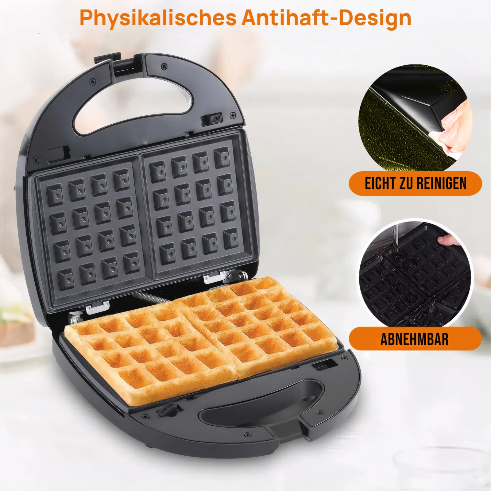 OKYUK Sandwichmaker mit 6 wechselbaren Platten, 750W Sandwichtoaster Waffeleisen mit Antihaftbeschichtung für Frühstück, Panini und Grillen