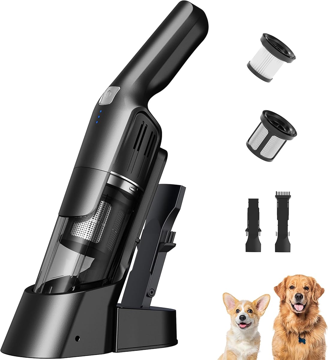 Handheld Vacuum Cordless, 24KPA Powerful Car Vacuum, Rechargeable, Charging Dock, Ergonomic Handle, 2-in-1 Crevice Tool, 1.8lb Portable Vacuum Cleaner with 2-Speed for Car, Home