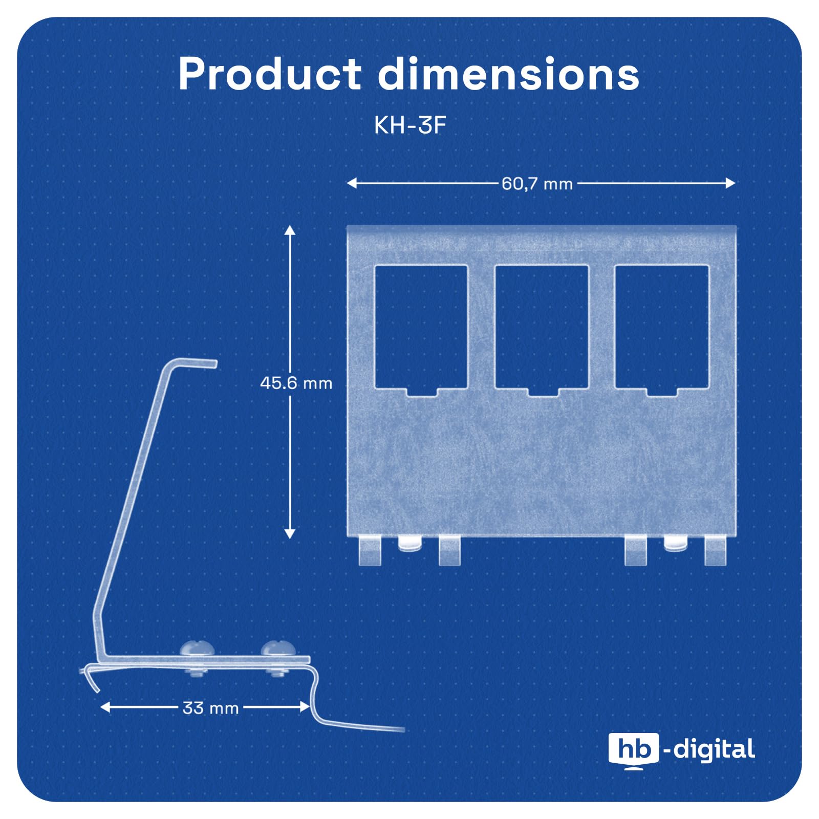 HB-DIGITAL Adapter szyny montażowej do modułu RJ45 Keystone, 3-portowy, metalowy uchwyt ze stali nierdzewnej, 1,5 mm, do montażu na szynie montażowej DIN 35 mm, odpowiedni do modułów Keystone 14x16 mm