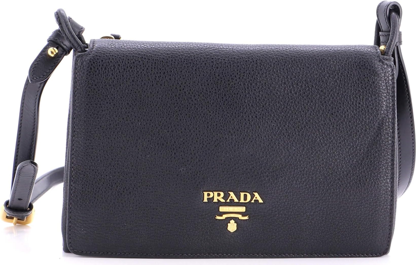 Pre-Loved Flap Crossbody Bag Vitello Daino Medium, Black