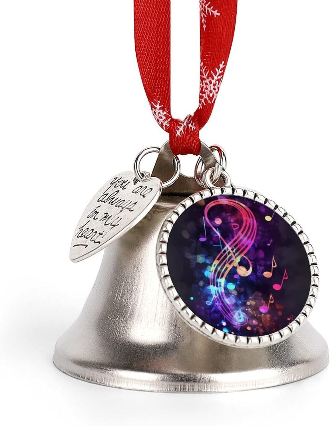 Metal Iron Christmas Bell Ornaments - Cute Personalized Colorful Galaxy Music Note Printed Hanging Bells, Elegant & Durable for Christmas Home Party Wedding Decor