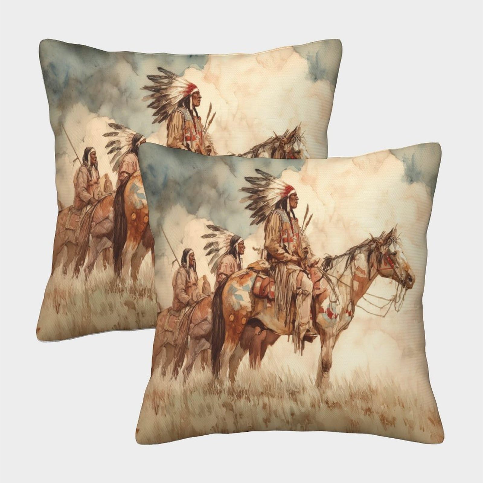 kaiyun 2 Pack Throw Pillowcase 45x45cmWestern Art with Native American Themes Pattern Cushion Cover Home Decoration