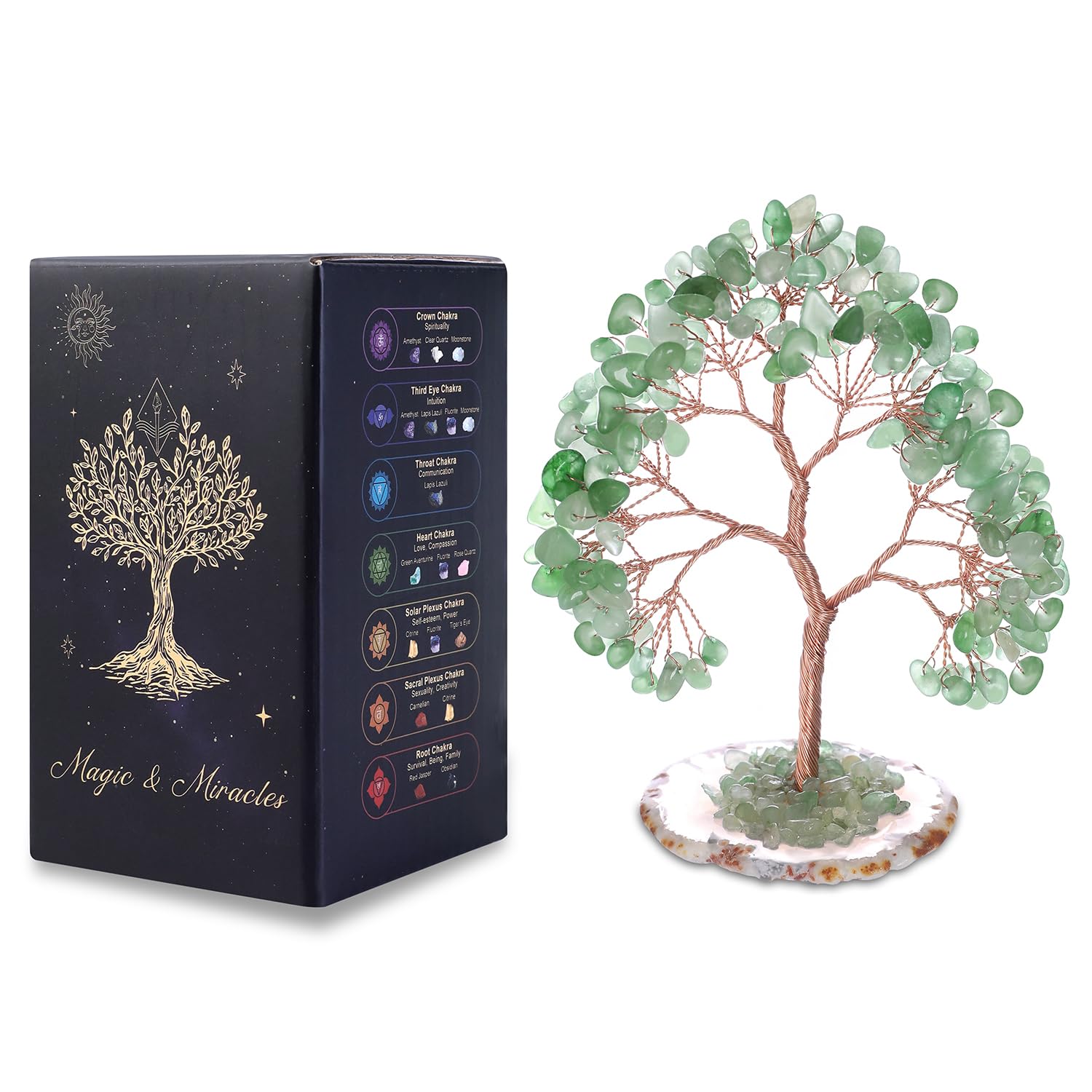 Grüner Aventurin Kristall Lebensbaum mit Natürlicher Jadebasis Edelstein Bonsai aus 135 Natursteinen ca. 11 cm Handgefertigte Feng Shui Deko Liebevolles Geschenk