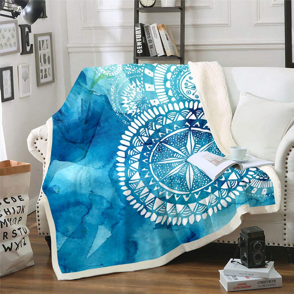 Loussiesd Coperta in pile con motivo a gufo, per divano letto, motivo