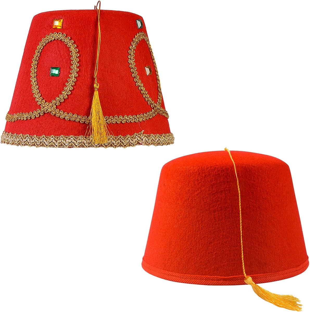 Tigerdoe Fez Hat – 2 Pack - Red Fez Hat with Gold Tassel - Turkish Hat - Moroccan Hat – Shriner Hat, Red Fez Hats, One size