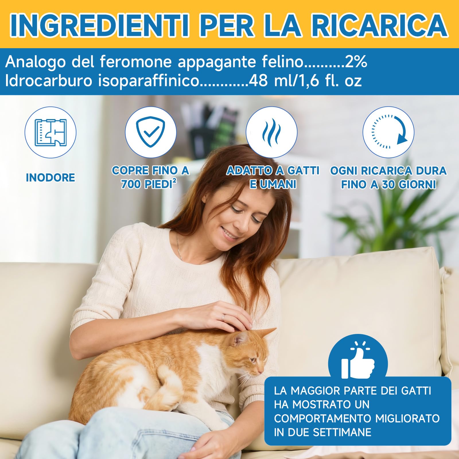 6 In 1 Diffusore Feromoni per Gatti, Compatibile con Tutti i Diffusori Comuni, Calmante per Gatti da 120 Giorni per Alleviare Stress, Rilassanti Ansia, Diffusore Calmante per Feromoni Gatto e Gattini