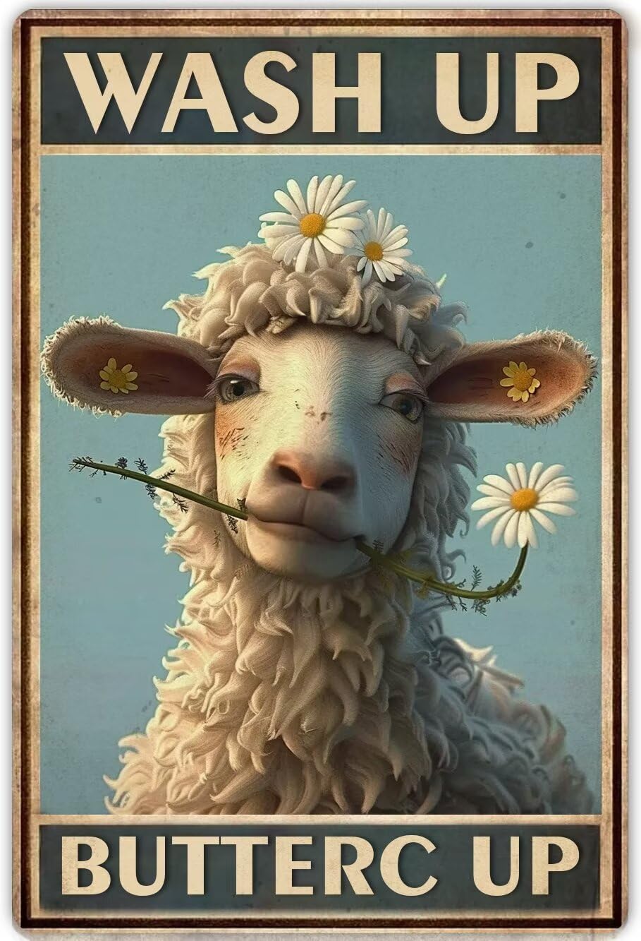 Anceky Funny Bathroom Decor Sheep Paintings Canvas Wall Art Wash Up Buttercup Sheep Poster Modern Art Prints Canvas Retro Wall Decor Club Bar People Cave Gym Decor Unframed 12x16 Inch