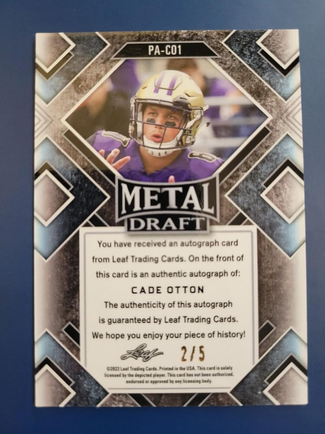 Cade Otton 2022 LEAF METAL DRAFT PRISMATIC TIGER ROOKIE RC AUTO #D 2/5 - Football Slabbed Autographed Rookie Cards