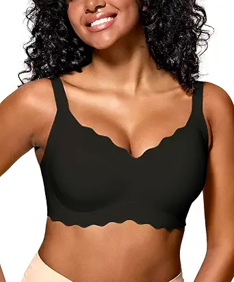 Womens Full Coverage Wire Free Bra - Plus Size Bras with Support and Lift Scalloped Everyday Comfort Bralettes