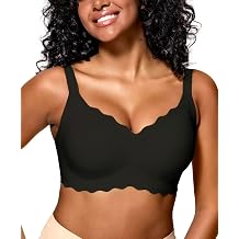 Womens Full Coverage Wire Free Bra - Plus Size Bras with Support and Lift Scalloped Everyday Comfort Bralettes