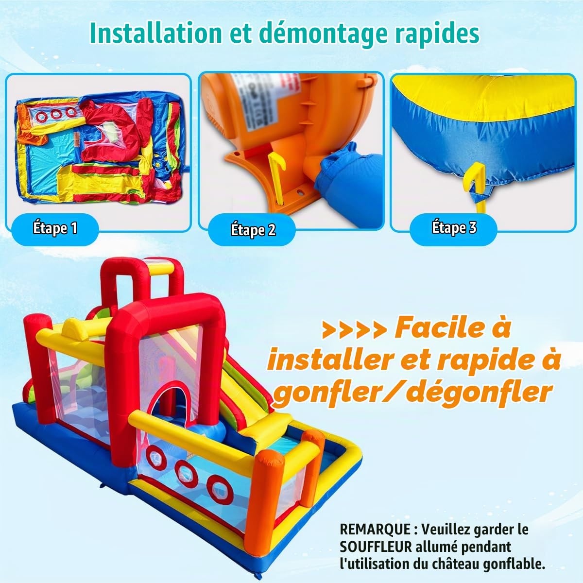 Baralir Château Gonflable pour Toboggan – Plaisir de Jeu sûr avec Ventilateur, Toboggan et Mur d'escalade, pour l'intérieur et l'extérieur