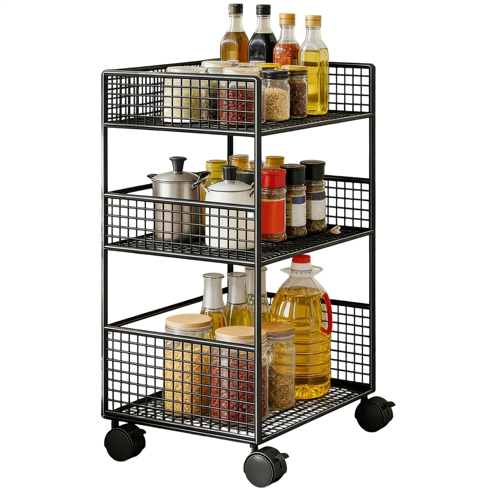 Carrello a rotelle a 3 ripiani – Carrello multifunzione in metallo con ruote – Comodino per bambini – per cucina, ufficio, pulizia, casa, artigianato, parrucchiere,